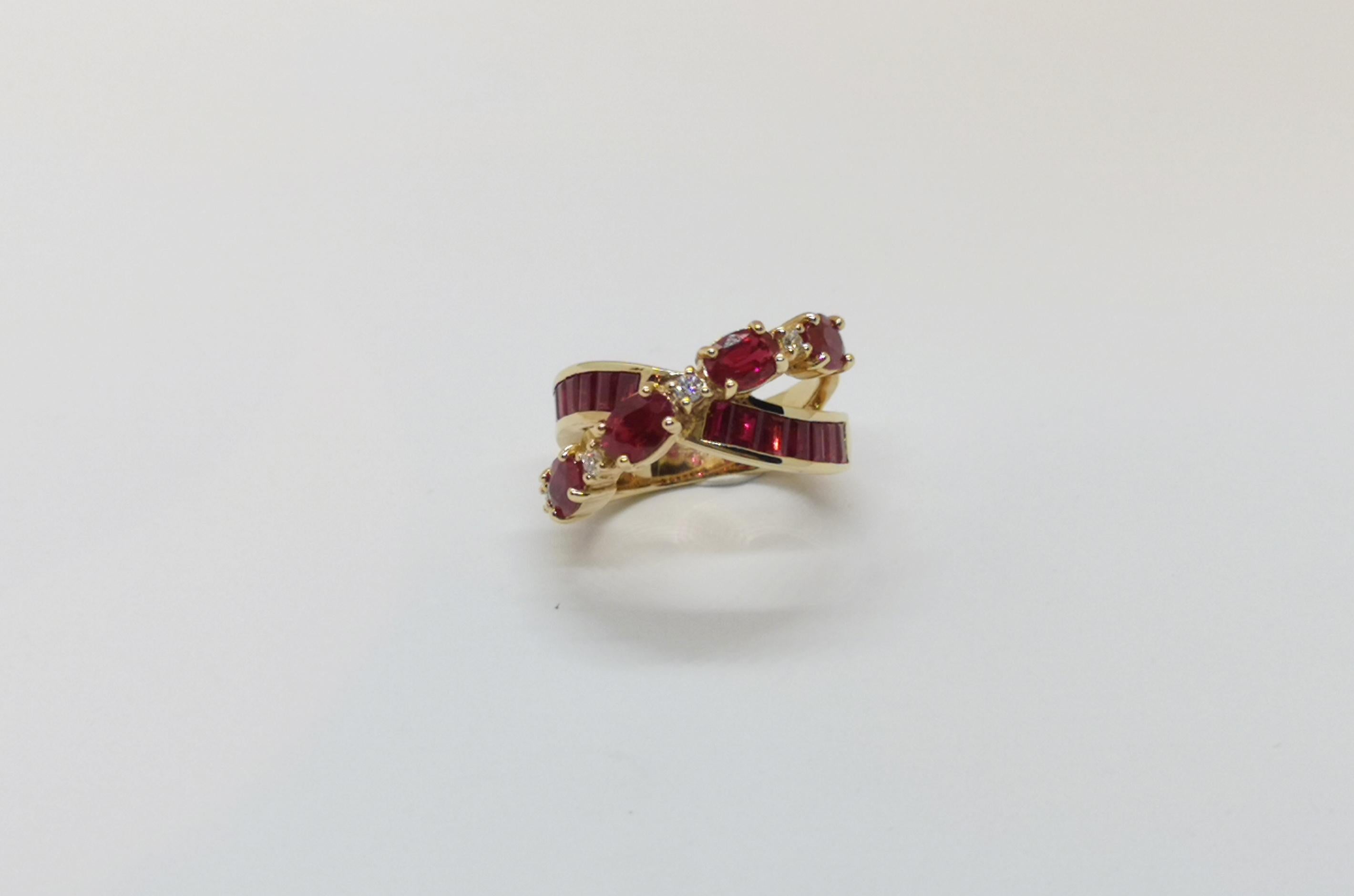 Ruby with Diamond Ring Set in 18 Karat Rose Gold Settings In New Condition For Sale In Bangkok, TH