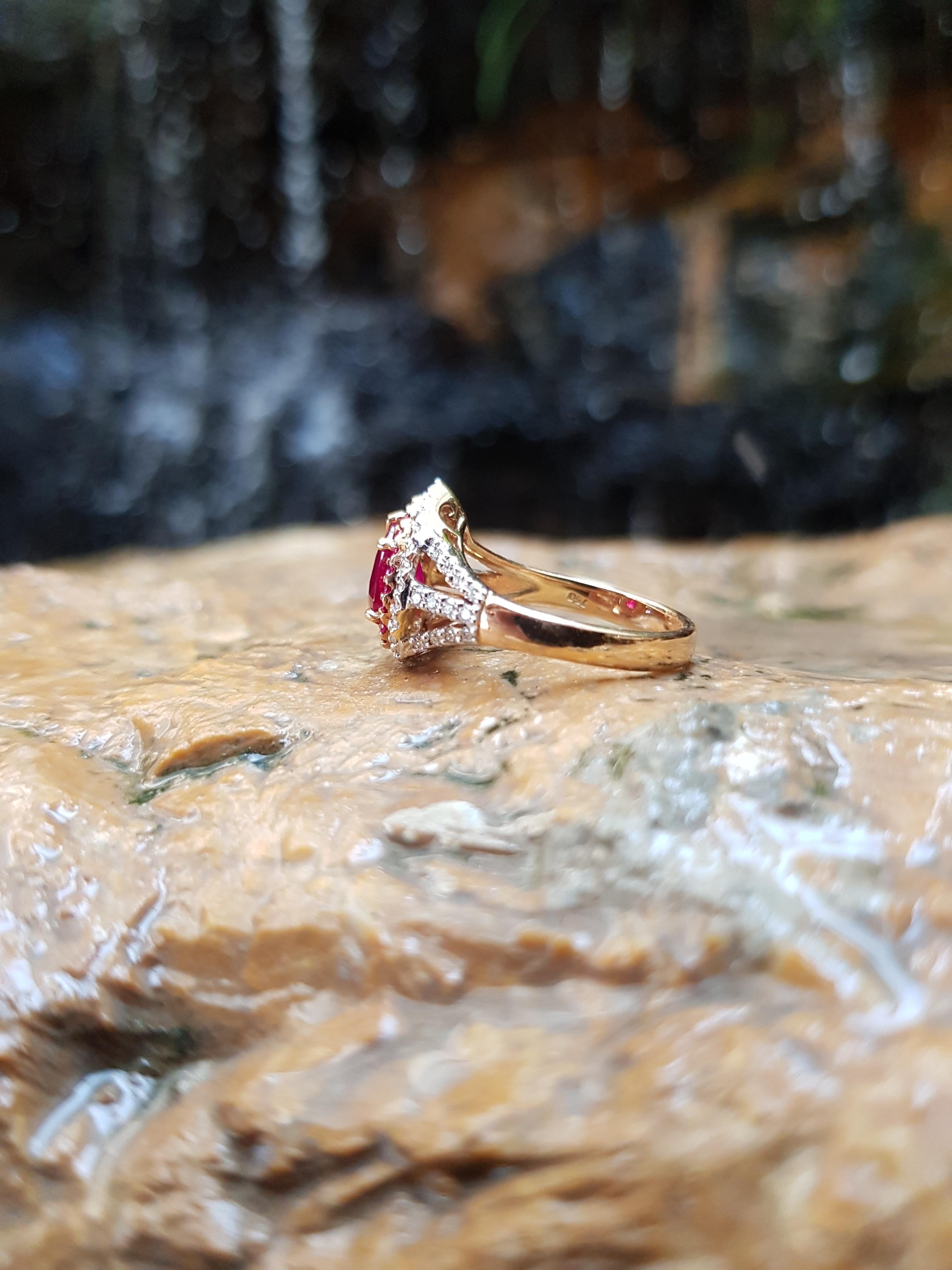 Pear Cut Ruby with Diamond Ring Set in 18 Karat Rose Gold Settings For Sale