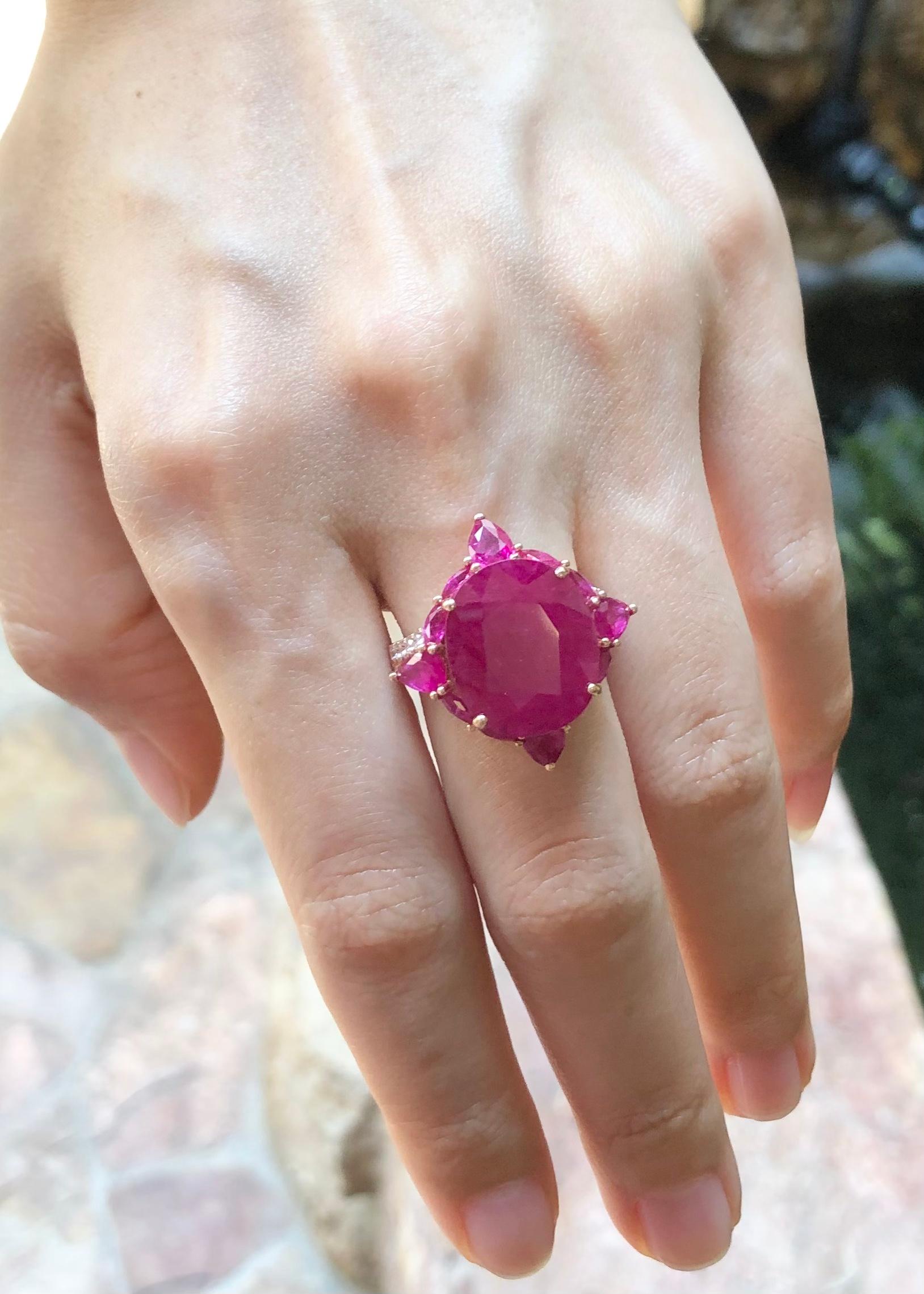 Mixed Cut Ruby with Diamond Ring set in 18 Karat Rose Gold Settings For Sale