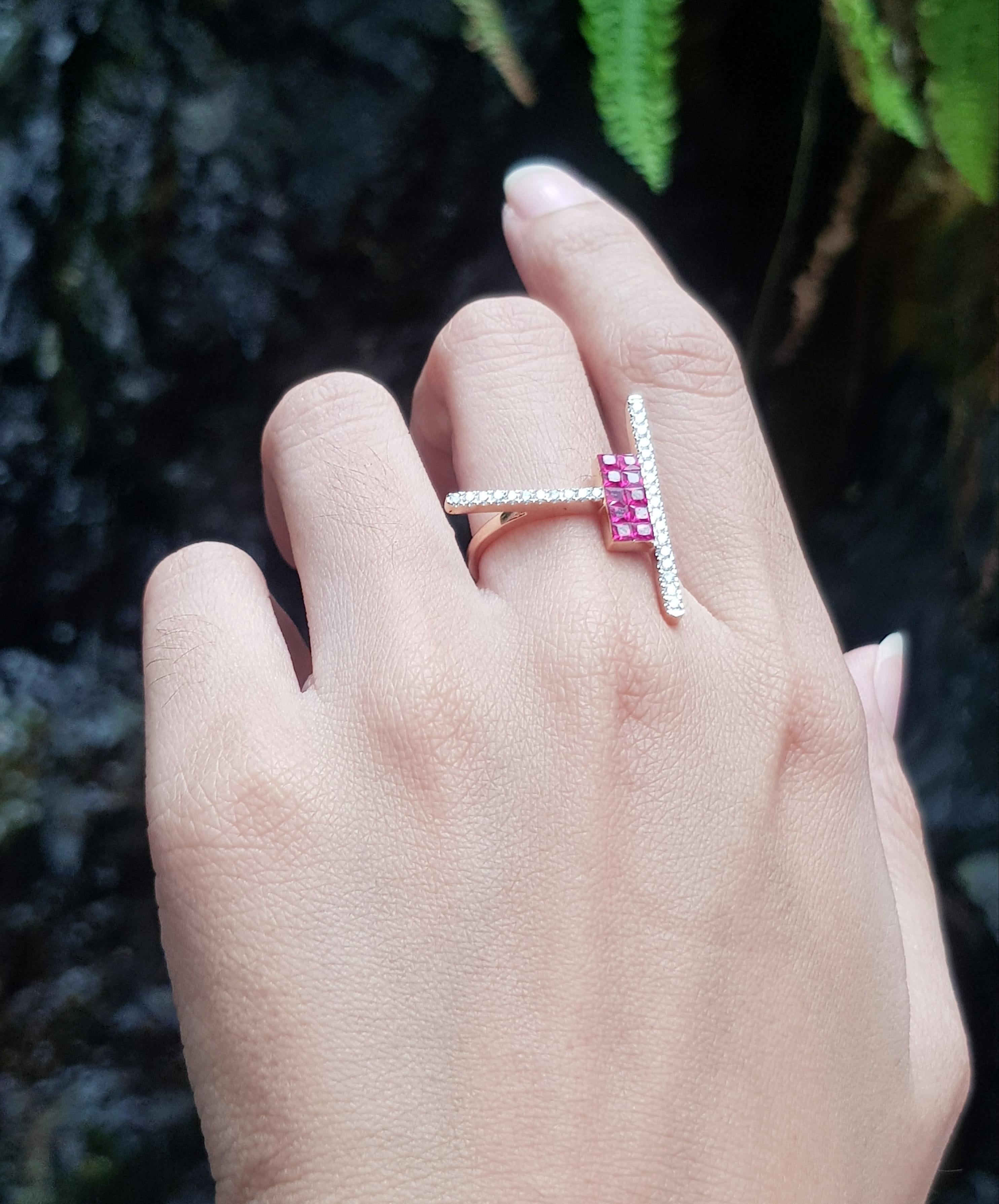 Mixed Cut Ruby with Diamond Ring Set in 18 Karat Rose Gold Settings For Sale