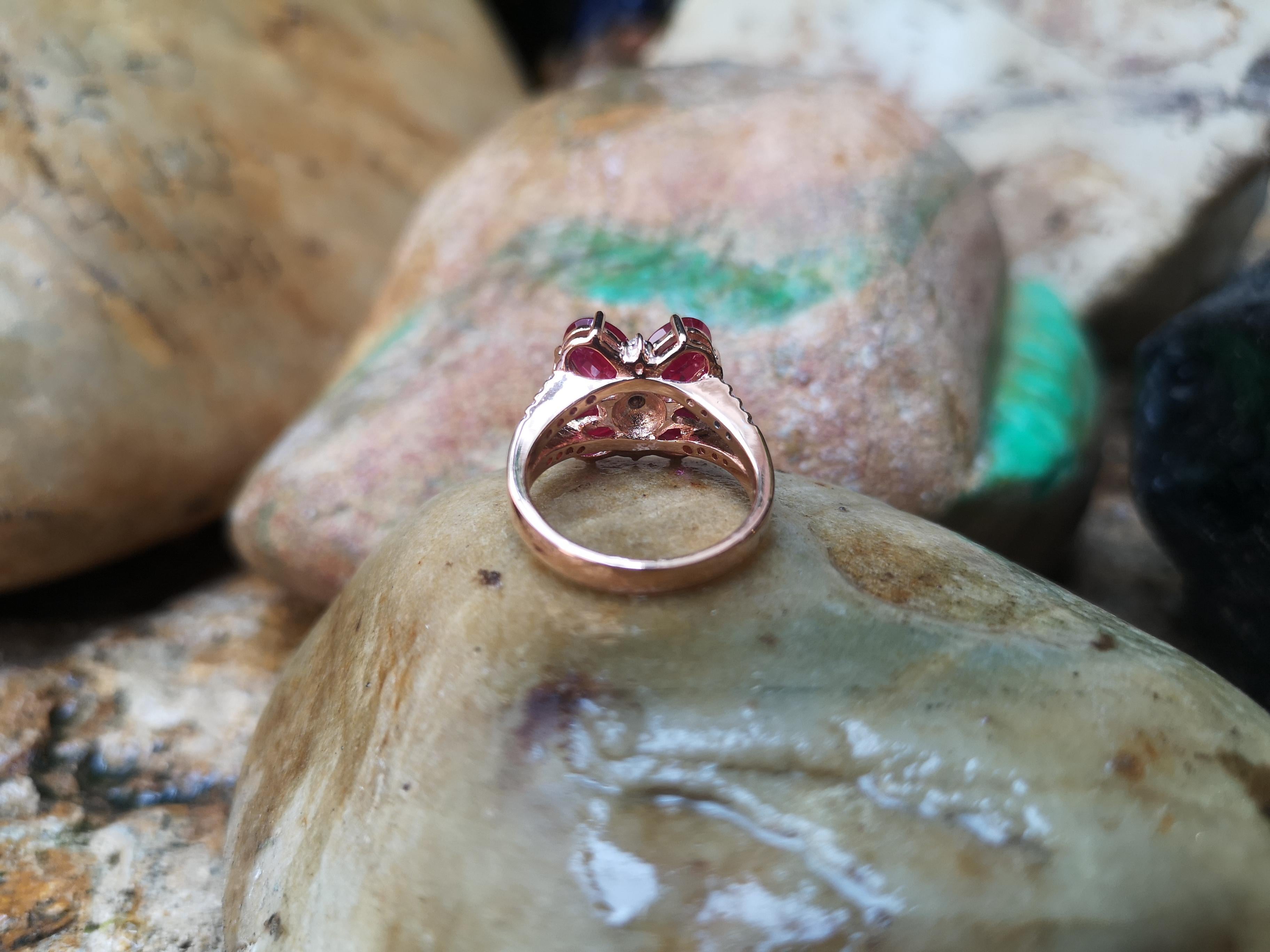 Women's Ruby with Diamond Ring Set in 18 Karat Rose Gold Settings For Sale