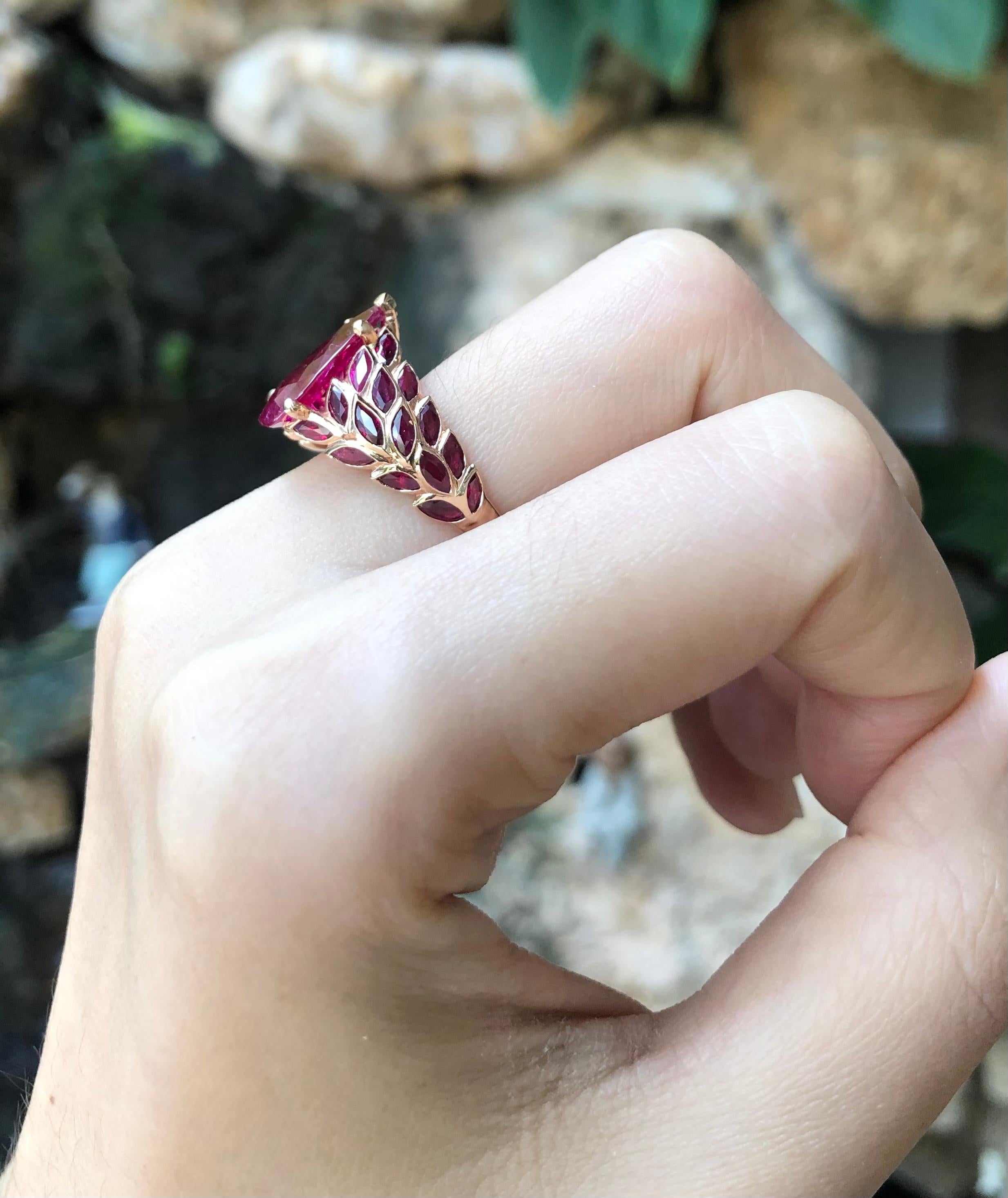 Pear Cut Ruby with Diamond Ring Set in 18 Karat Rose Gold Settings For Sale