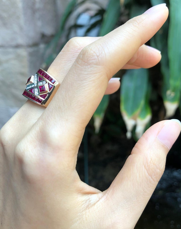 18K Rose Gold Ruby Wedding Ring Classic Diamond Jewelry for Women
