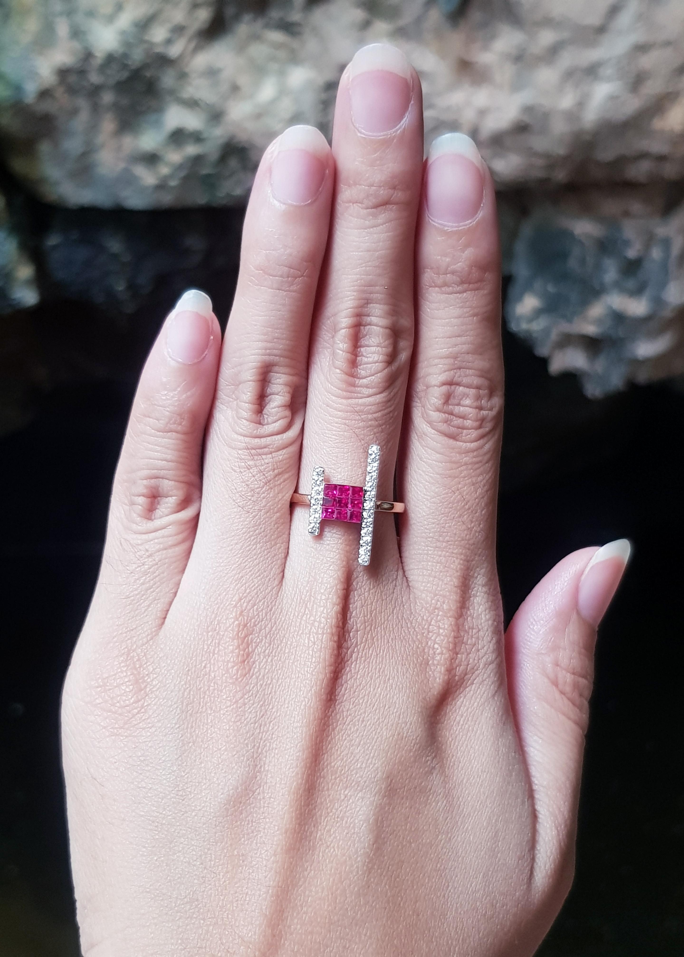 Ruby with Diamond Ring Set in 18 Karat Rose Gold Settings In New Condition For Sale In Bangkok, TH
