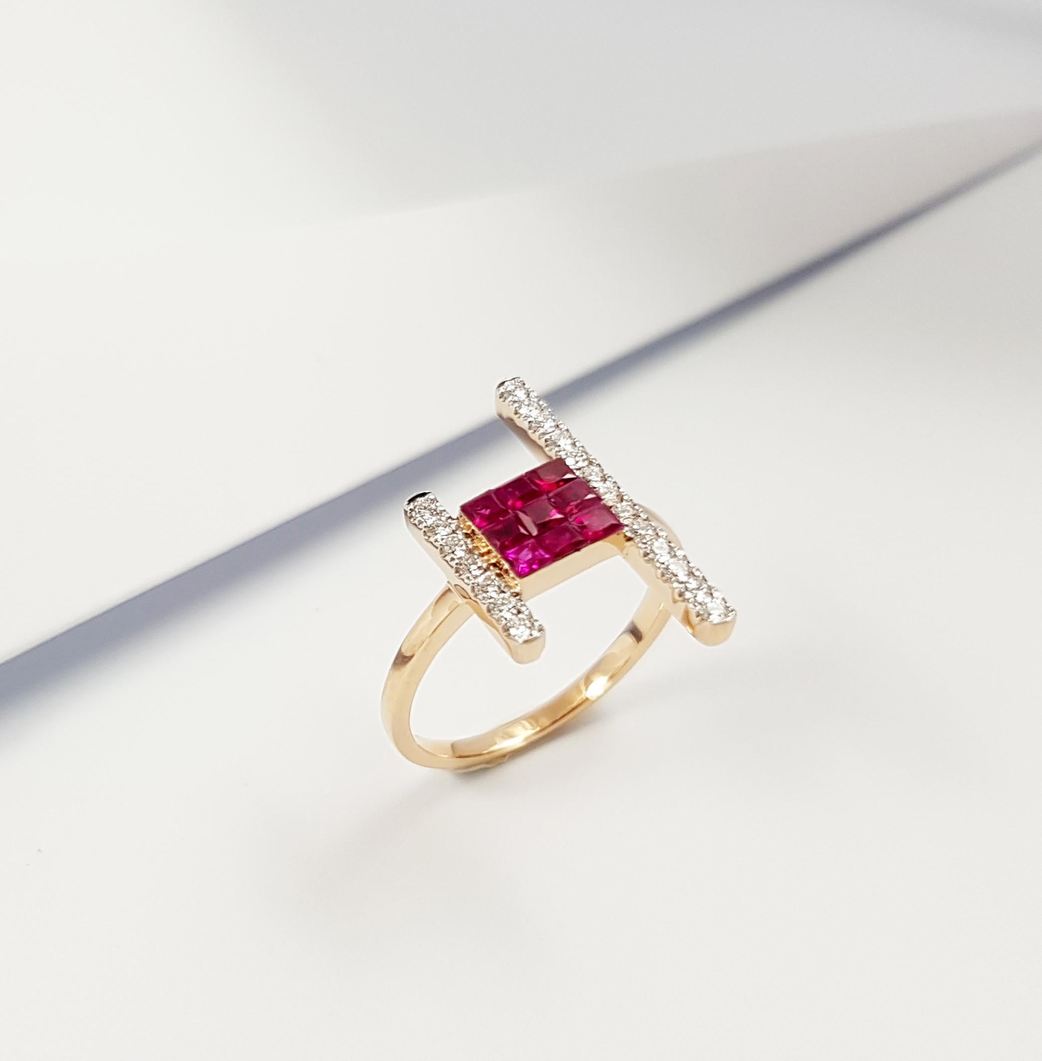 Ruby with Diamond Ring Set in 18 Karat Rose Gold Settings For Sale 1