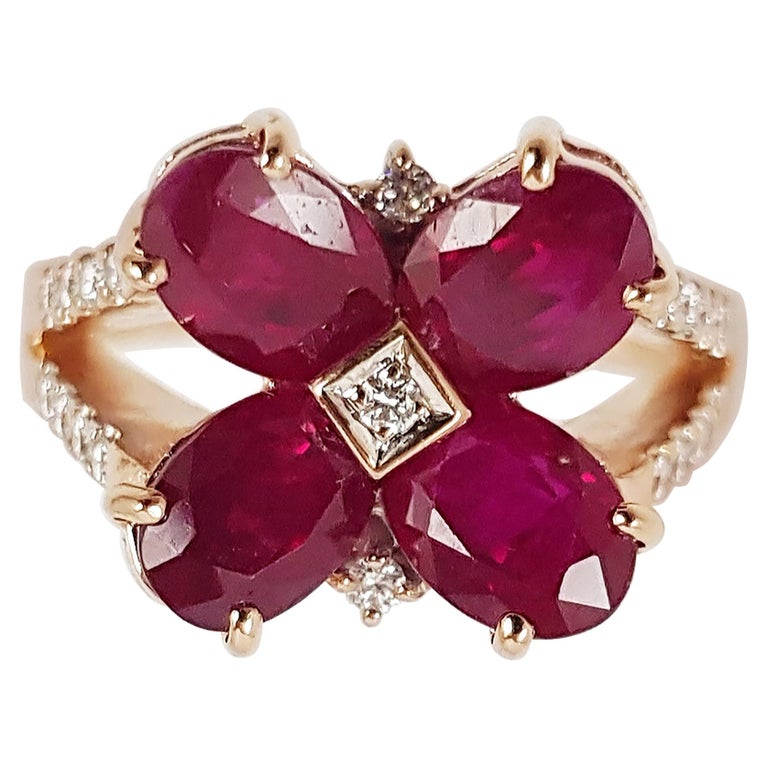 Ruby with Diamond Ring Set in 18 Karat Rose Gold Settings For Sale at ...