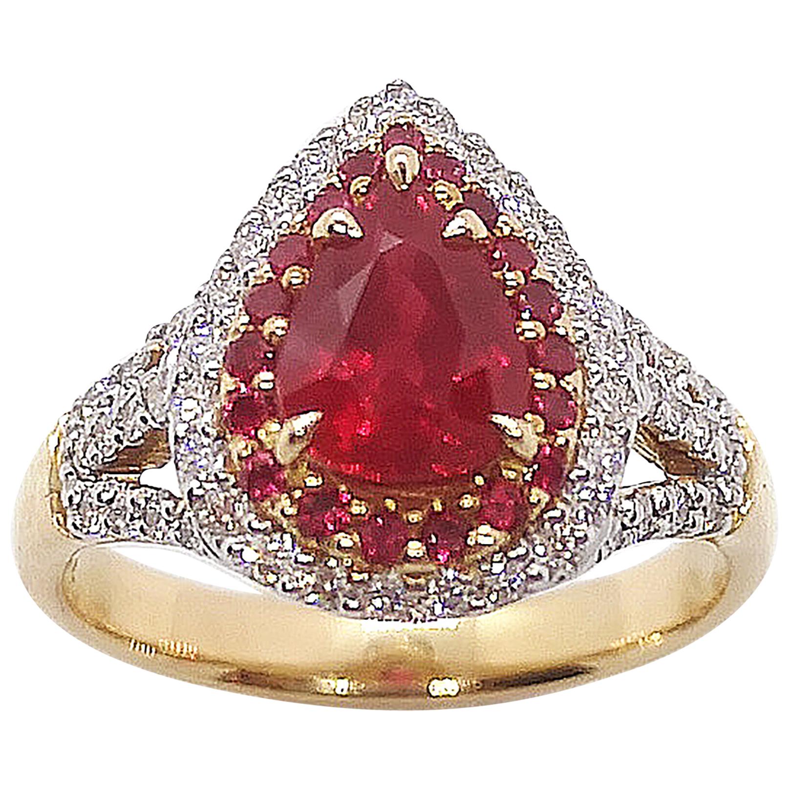 Ruby with Diamond Ring Set in 18 Karat Rose Gold Settings For Sale