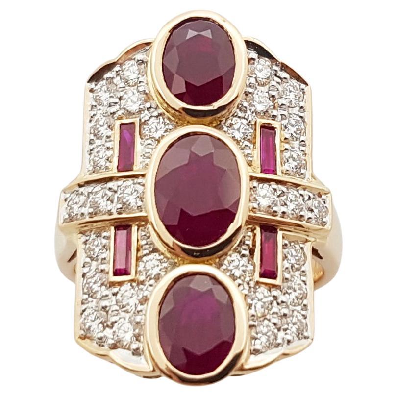 Ruby with Diamond Ring Set in 18 Karat Rose Gold Settings