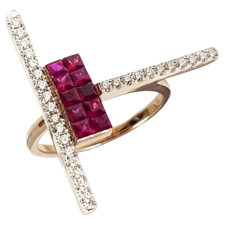Ruby with Diamond Ring Set in 18 Karat Rose Gold Settings For Sale