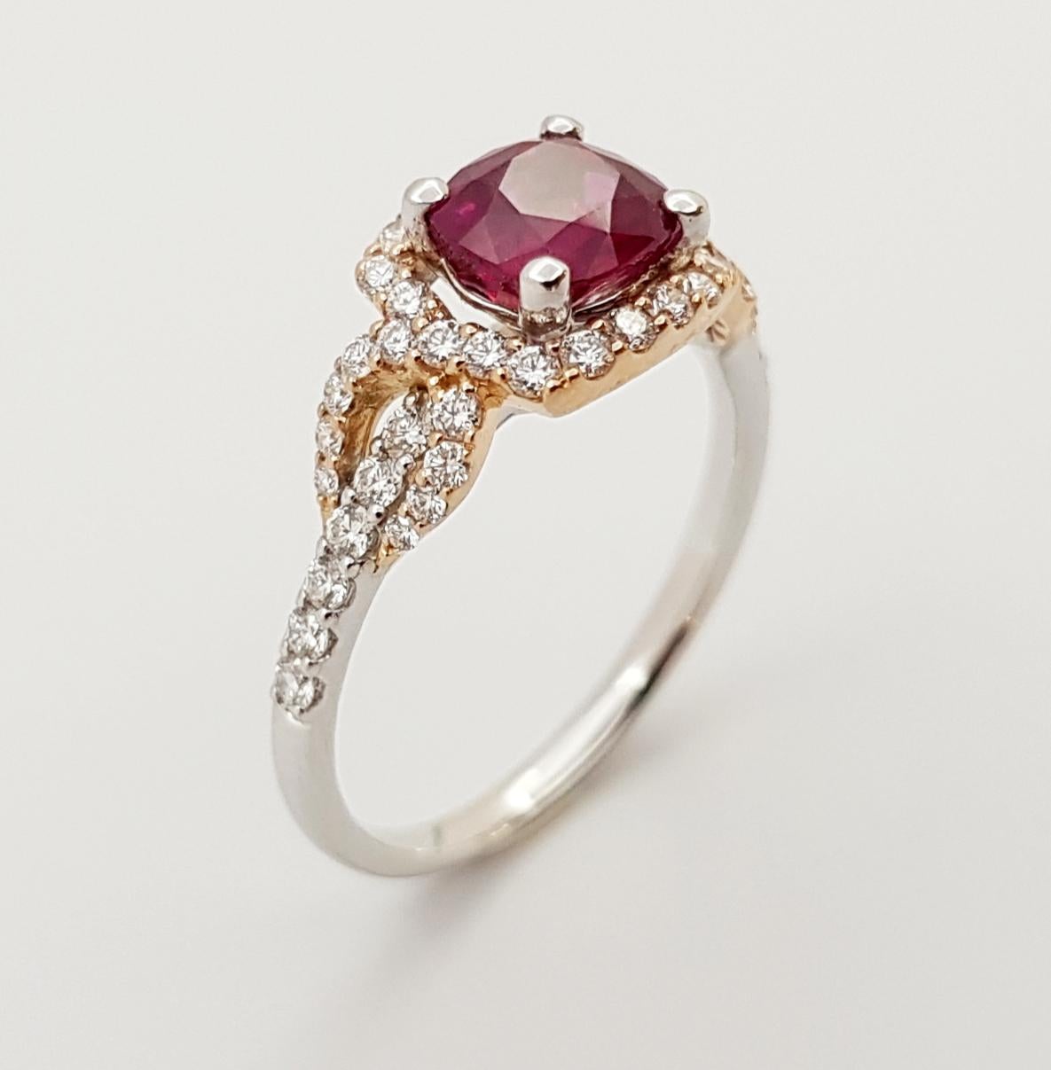 Ruby with Diamond  Ring Set in 18 Karat White Gold Setting For Sale 4