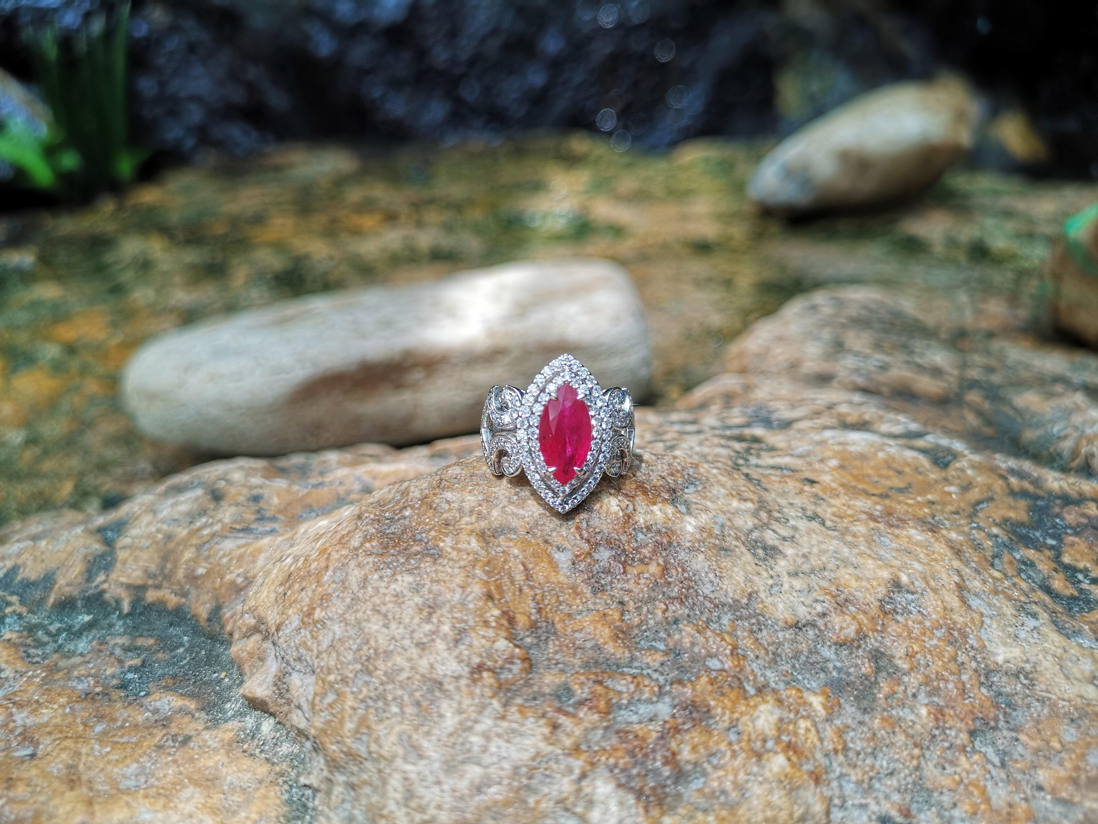 Ruby with Diamond Ring Set in 18 Karat White Gold Setting For Sale 5