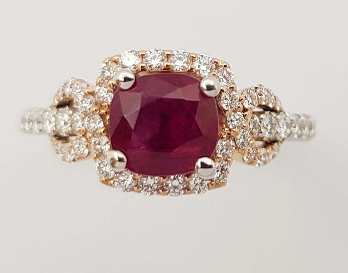 Ruby with Diamond  Ring Set in 18 Karat White Gold Setting For Sale 5