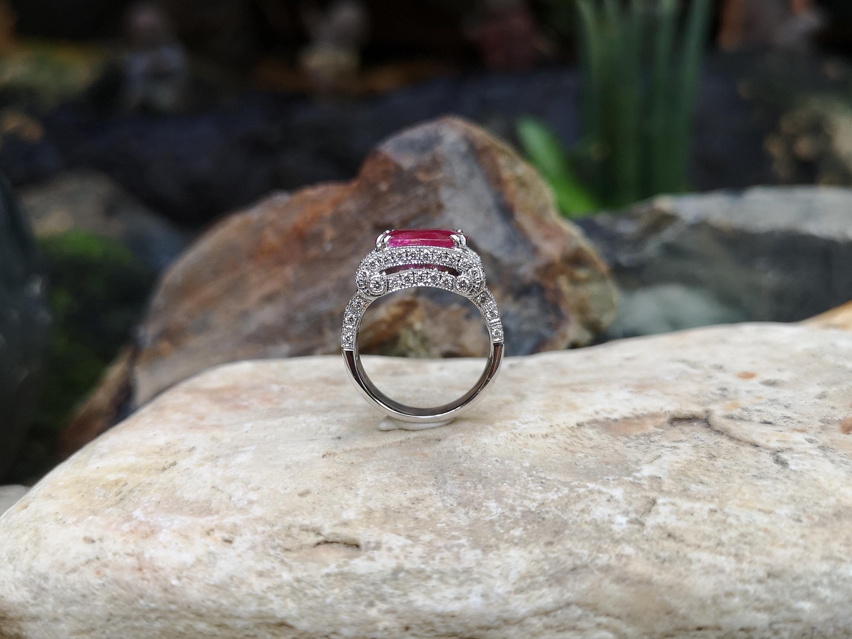 Ruby with Diamond Ring Set in 18 Karat White Gold Setting 6