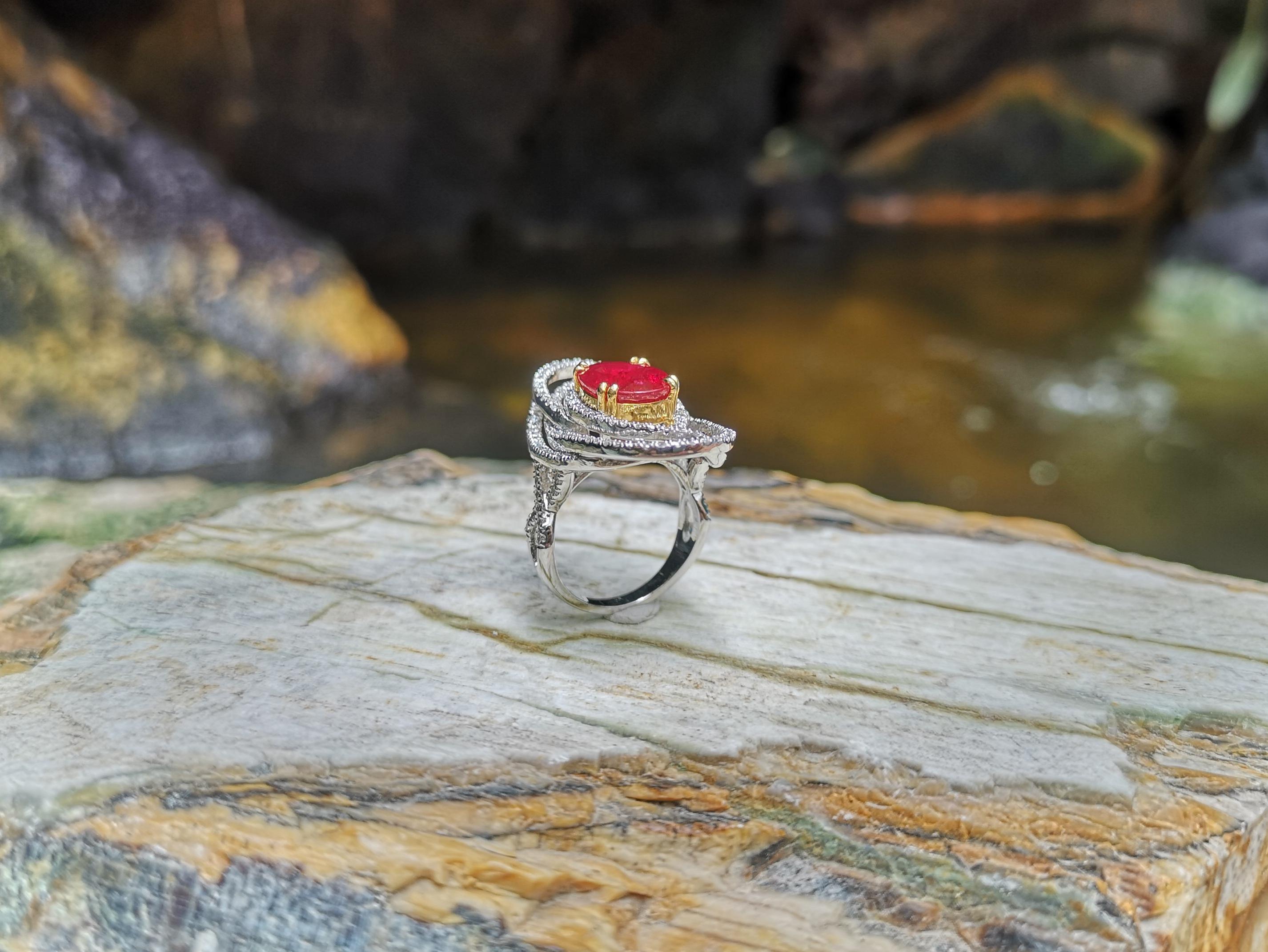 Ruby with Diamond Ring Set in 18 Karat White Gold Setting For Sale 6