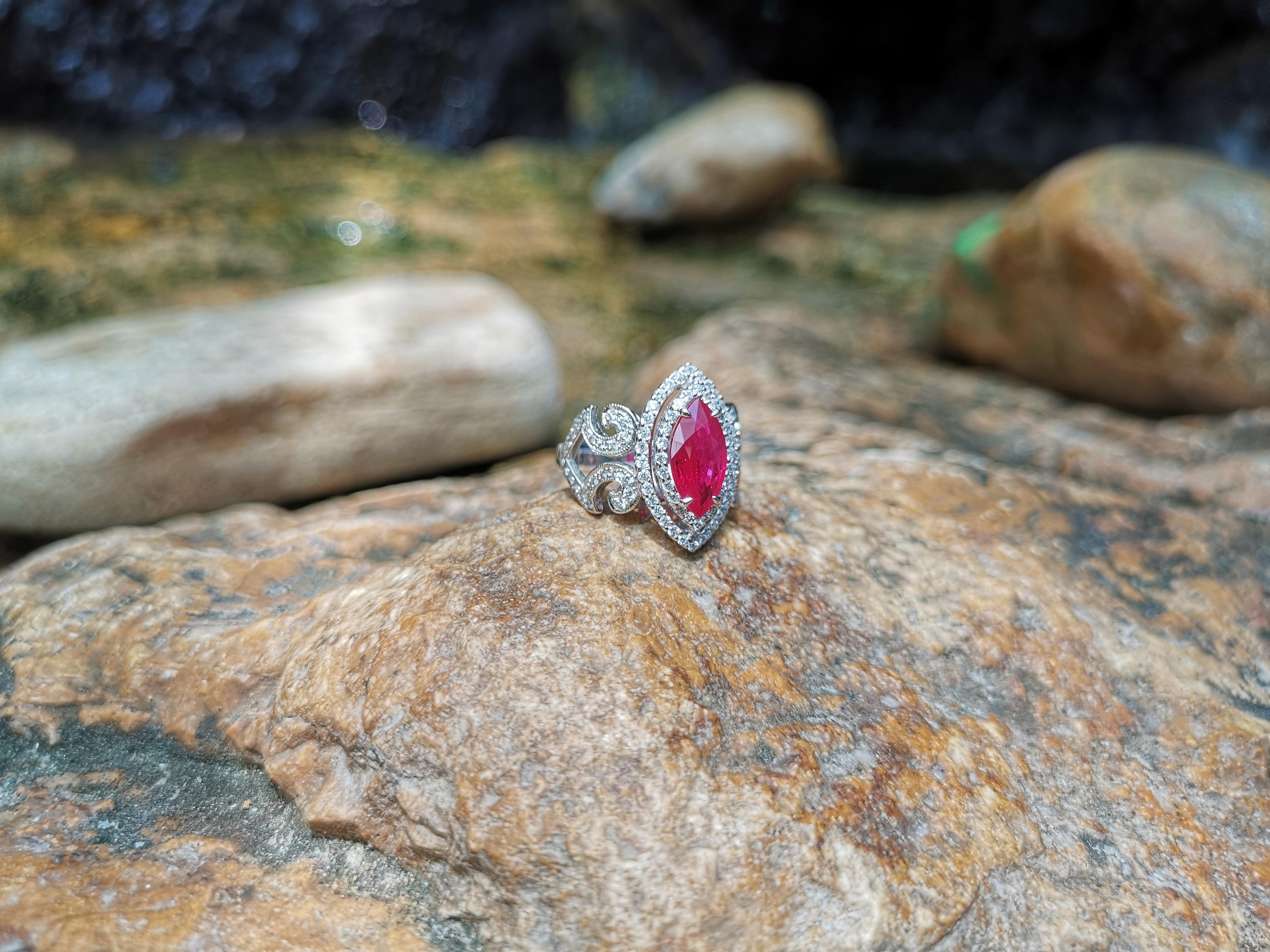 Ruby with Diamond Ring Set in 18 Karat White Gold Setting For Sale 6