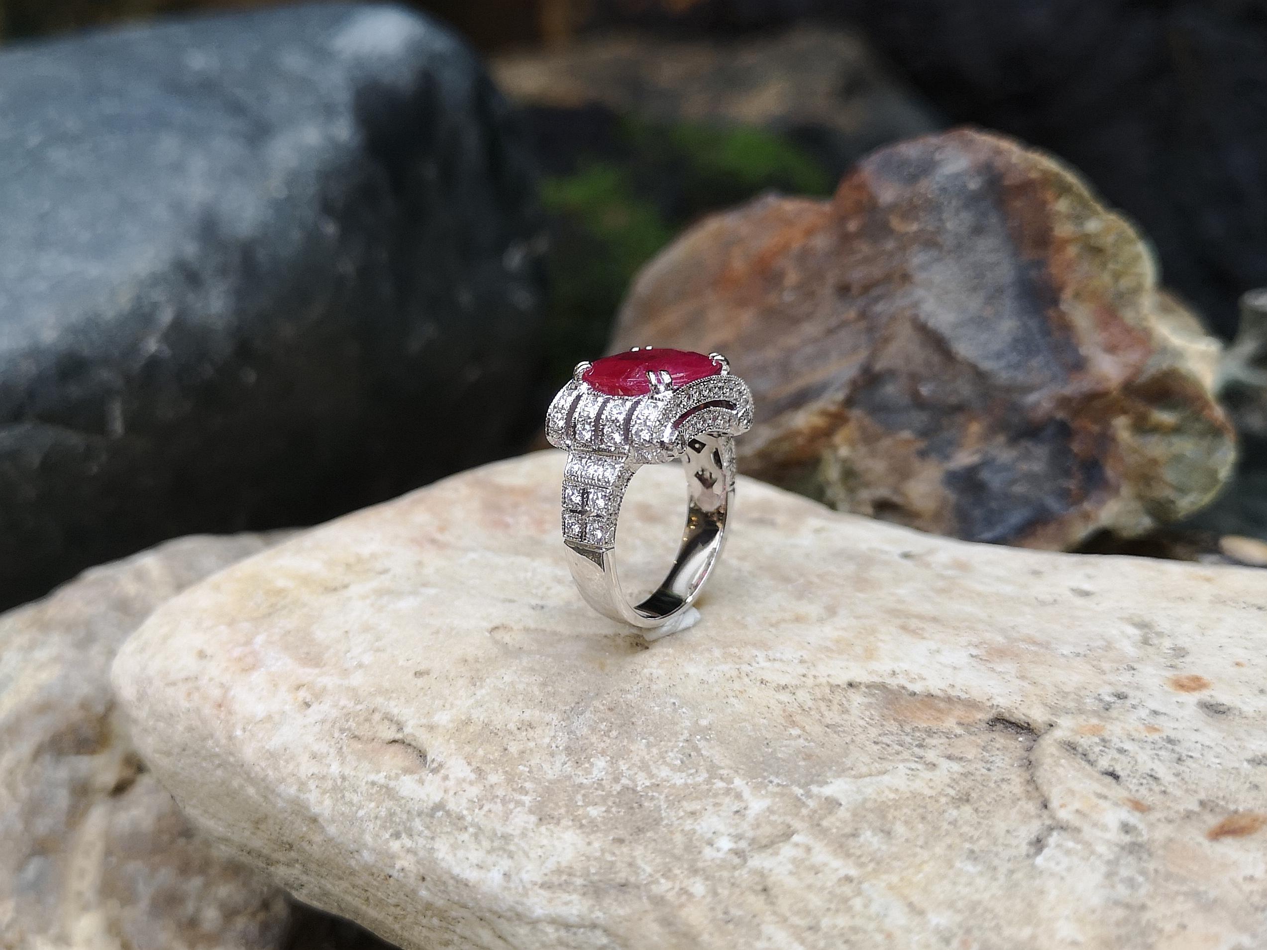 Ruby with Diamond Ring Set in 18 Karat White Gold Setting 9