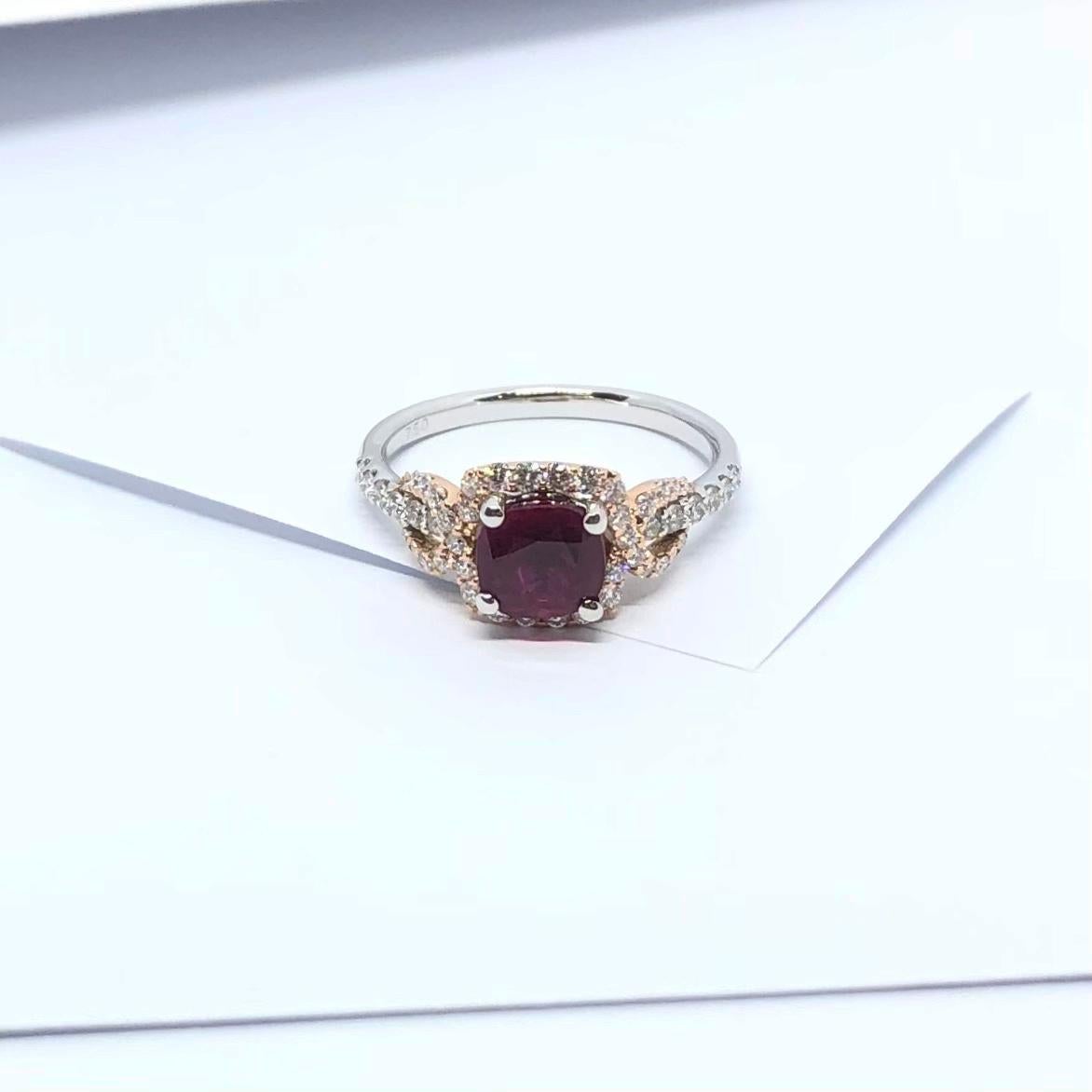 Ruby with Diamond  Ring Set in 18 Karat White Gold Setting For Sale 9