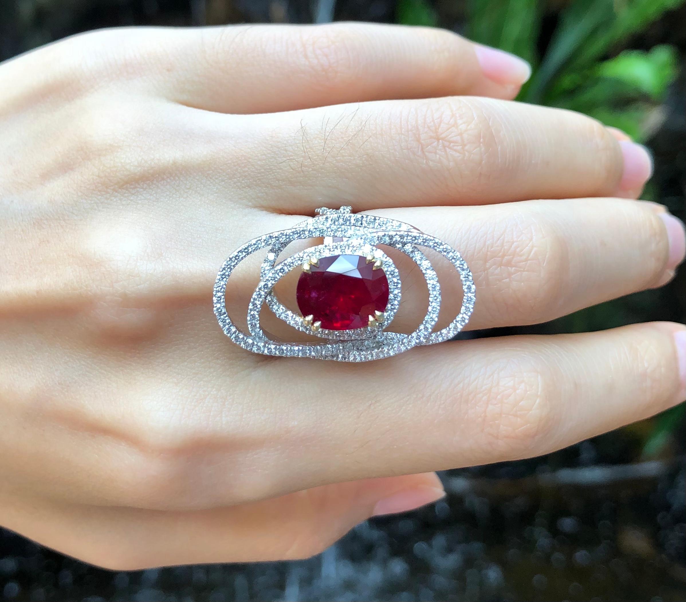 Women's Ruby with Diamond Ring Set in 18 Karat White Gold Setting For Sale