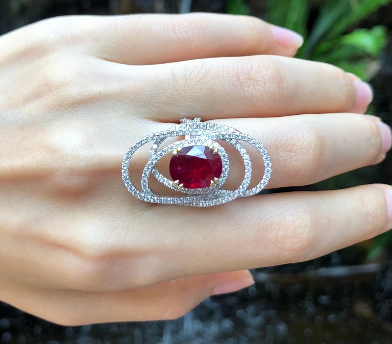 Ruby with Diamond Ring Set in 18 Karat White Gold Setting For Sale at ...