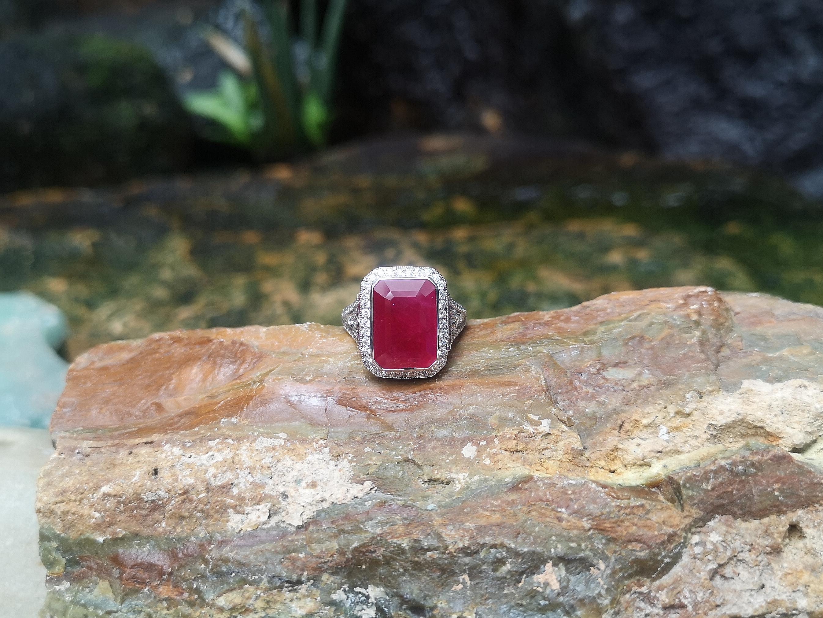 Ruby with Diamond Ring Set in 18 Karat White Gold Setting For Sale 1