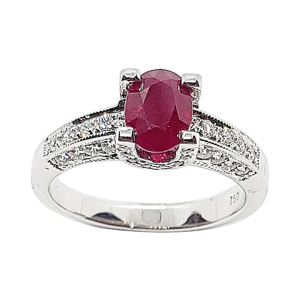 Ruby with Diamond Ring Set in 18 Karat White Gold Setting at 1stDibs