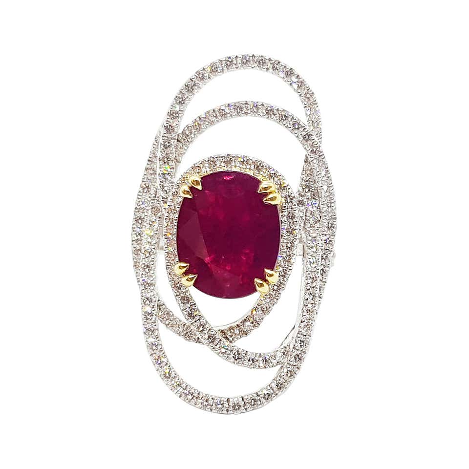 Ruby with Diamond Ring Set in 18 Karat White Gold Settings For Sale at ...