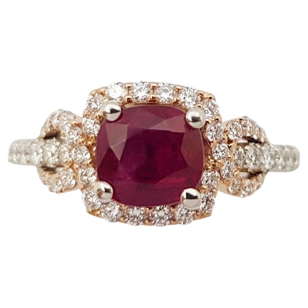 Ruby with Diamond  Ring Set in 18 Karat White Gold Setting For Sale