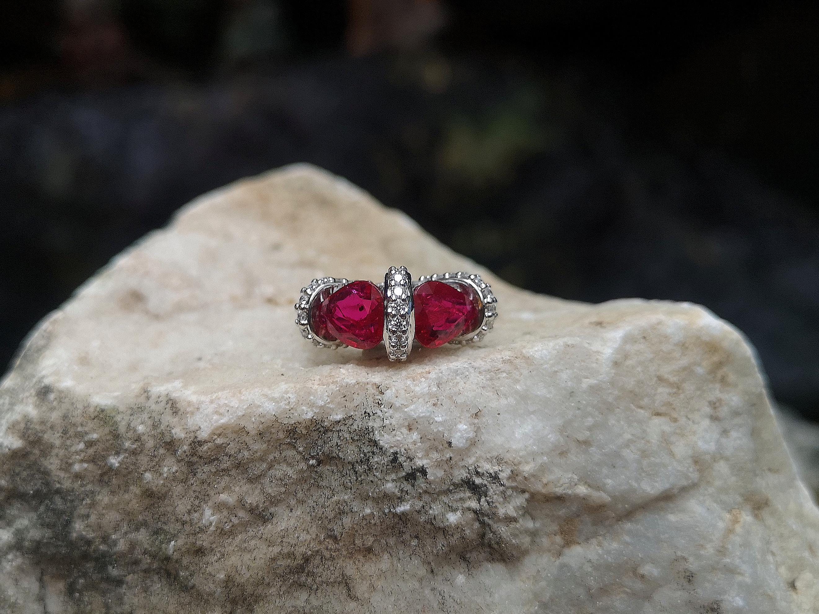 Ruby with Diamond Ring Set in 18 Karat White Gold Settings For Sale 4