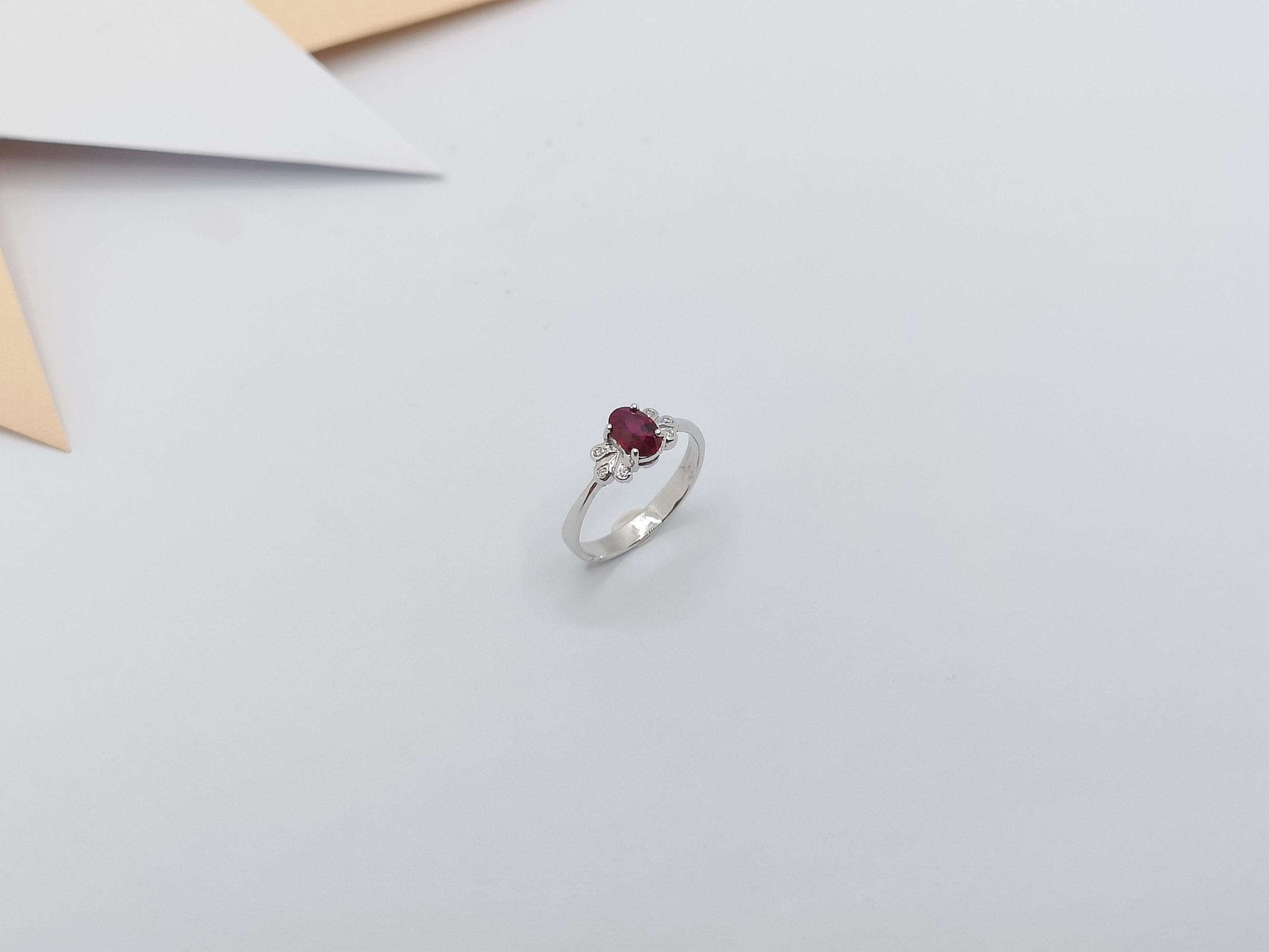 Ruby with Diamond Ring Set in 18 Karat White Gold Settings For Sale 4