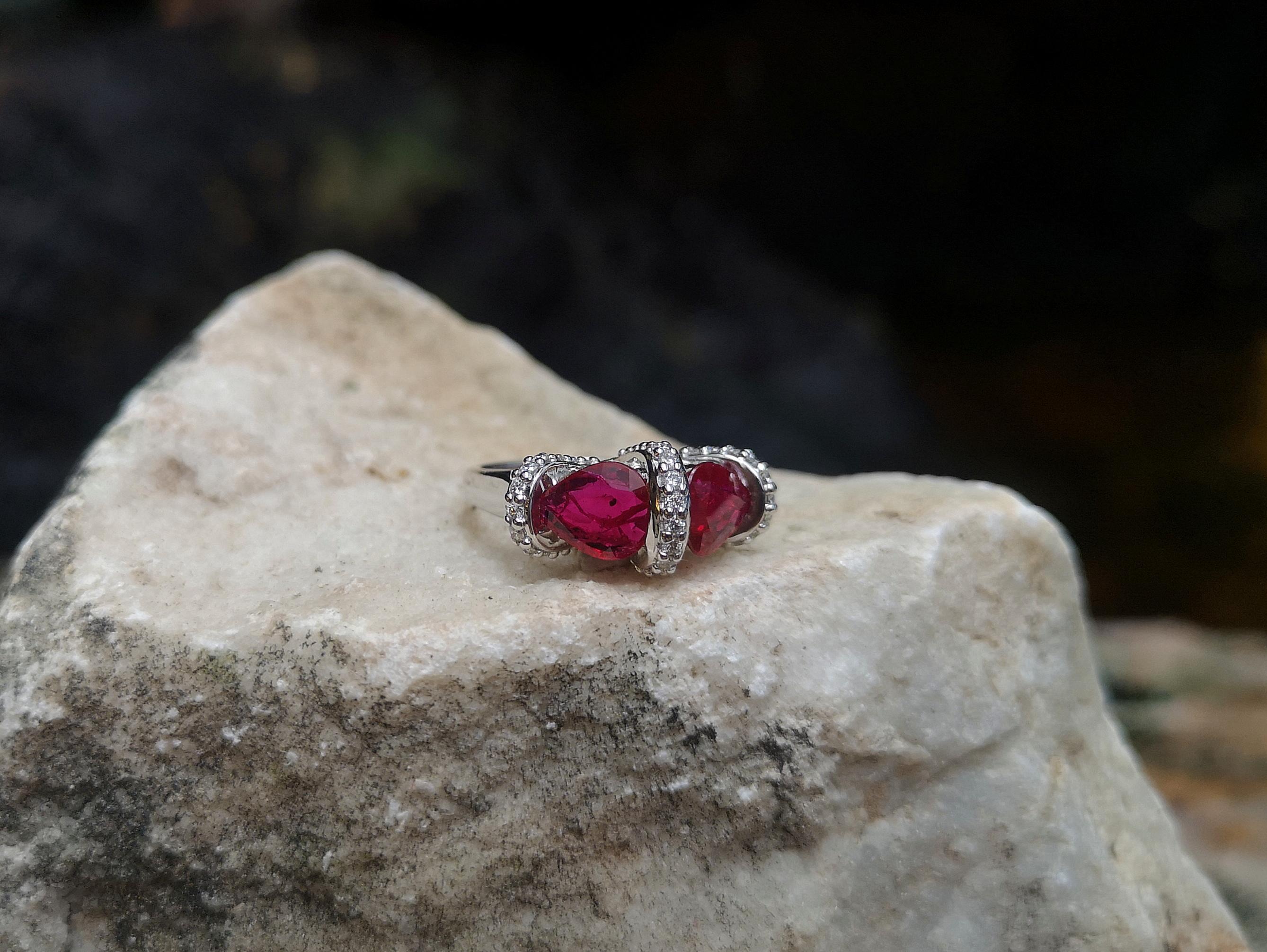 Ruby with Diamond Ring Set in 18 Karat White Gold Settings For Sale 5