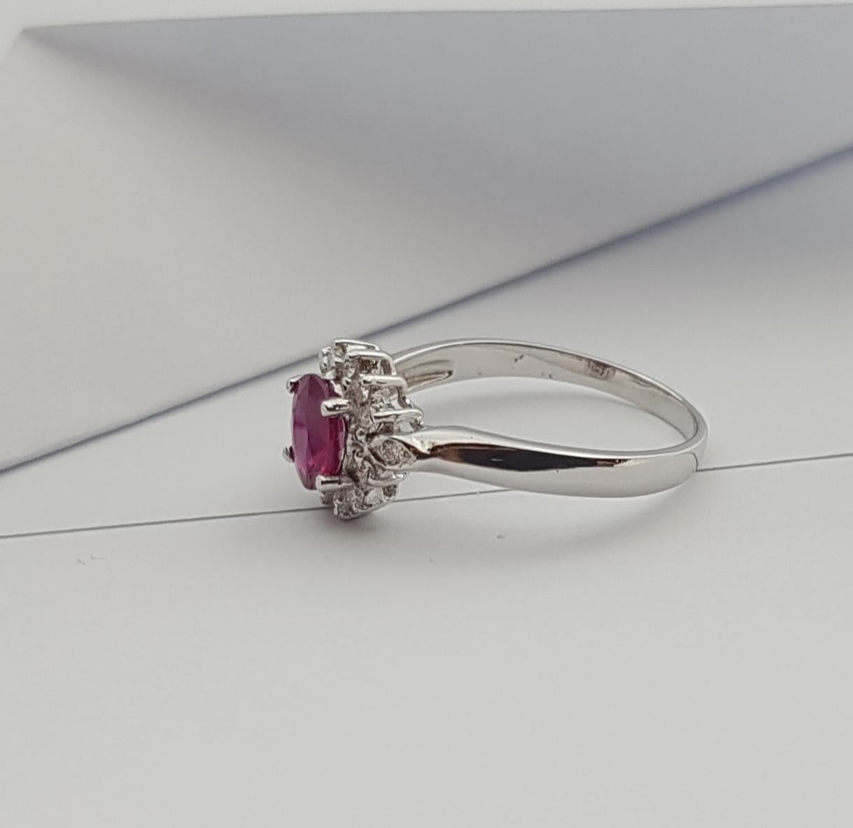 Ruby with Diamond Ring Set in 18 Karat White Gold Settings For Sale 8