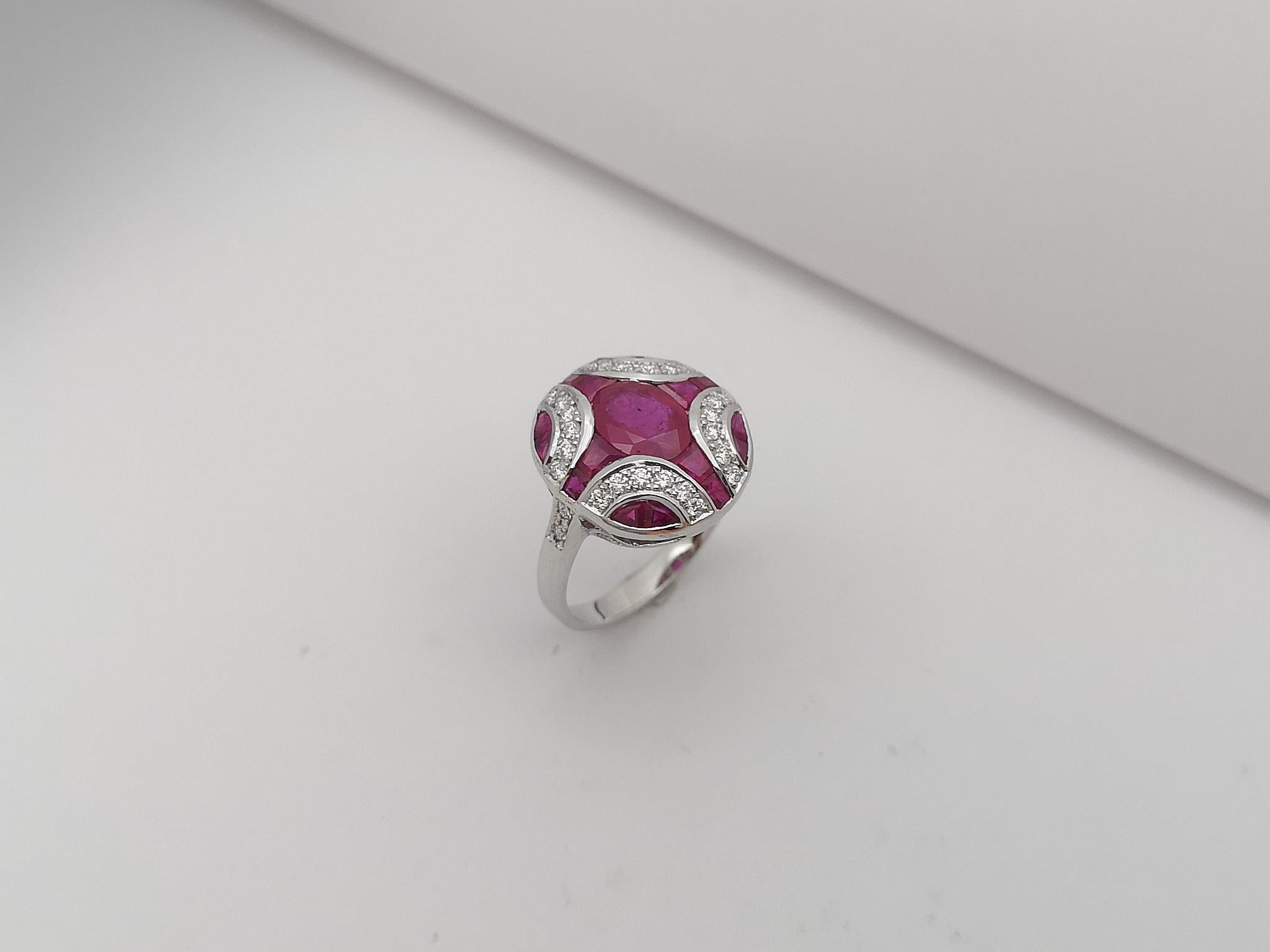 Ruby with Diamond Ring Set in 18 Karat White Gold Settings For Sale 9