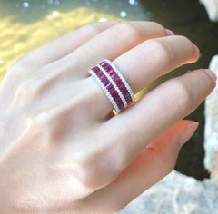 Ruby with Diamond Ring Set in 18 Karat White Gold Settings
