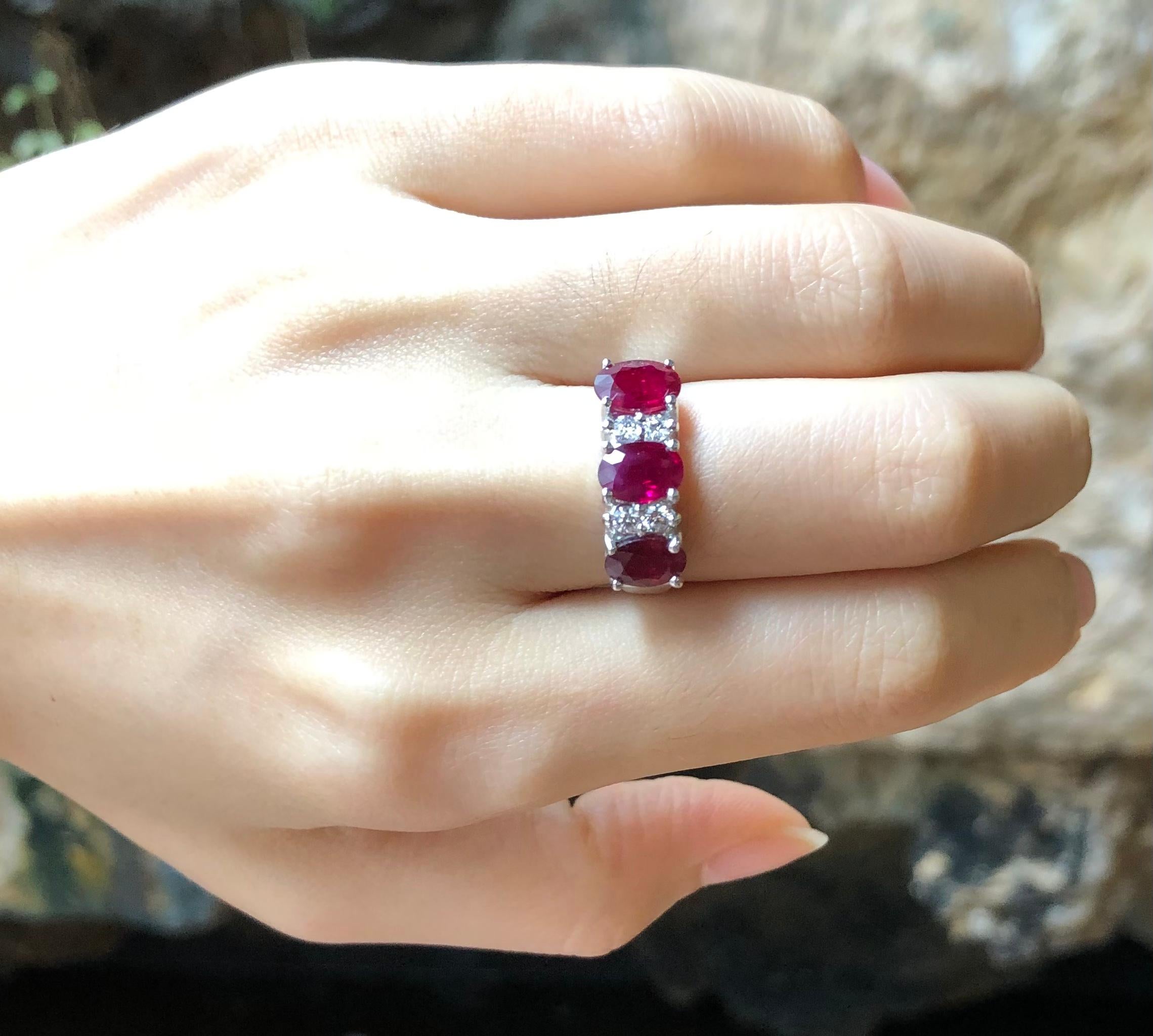 Ruby 2.67 carats with Diamond 0.18 carat Ring set in 18 Karat White Gold Settings

Width:  1.9 cm 
Length:  0.7 cm
Ring Size: 51
Total Weight: 5.5 grams

