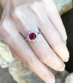 Ruby with Diamond Ring set in 18 Karat White Gold Settings
