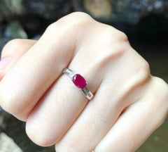 Ruby with Diamond Ring Set in 18 Karat White Gold Settings