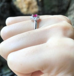 Ruby with Diamond Ring Set in 18 Karat White Gold Settings