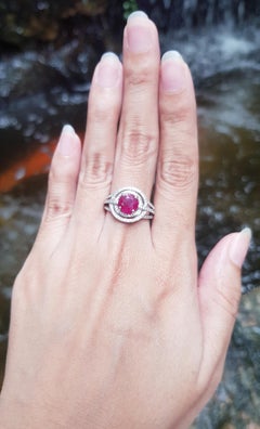 Ruby with Diamond Ring Set in 18 Karat White Gold Settings