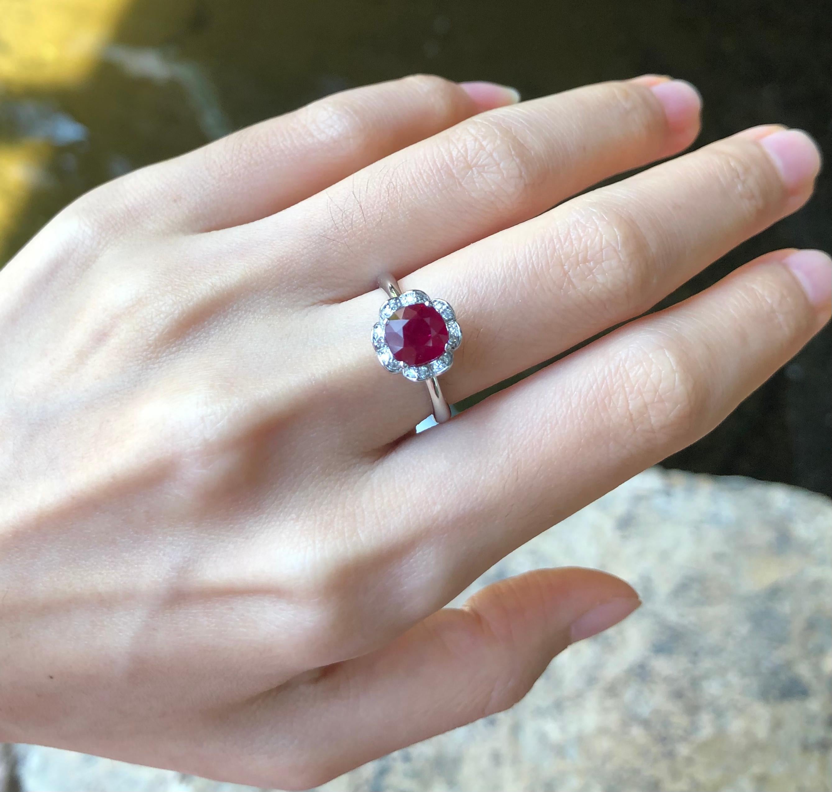 Contemporary Ruby with Diamond Ring set in 18 Karat White Gold Settings For Sale