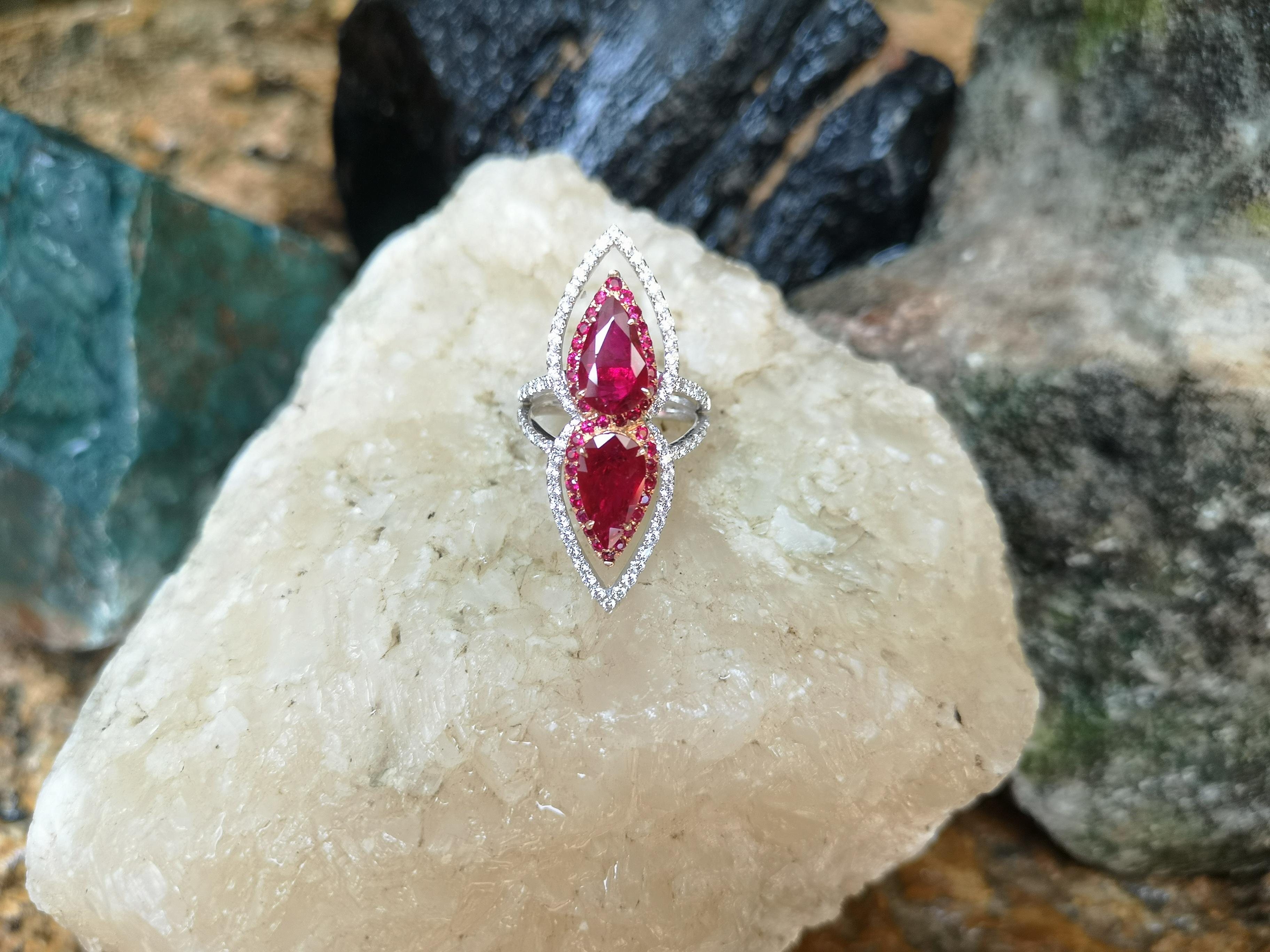 Women's Ruby with Diamond Ring Set in 18 Karat White Gold Settings For Sale