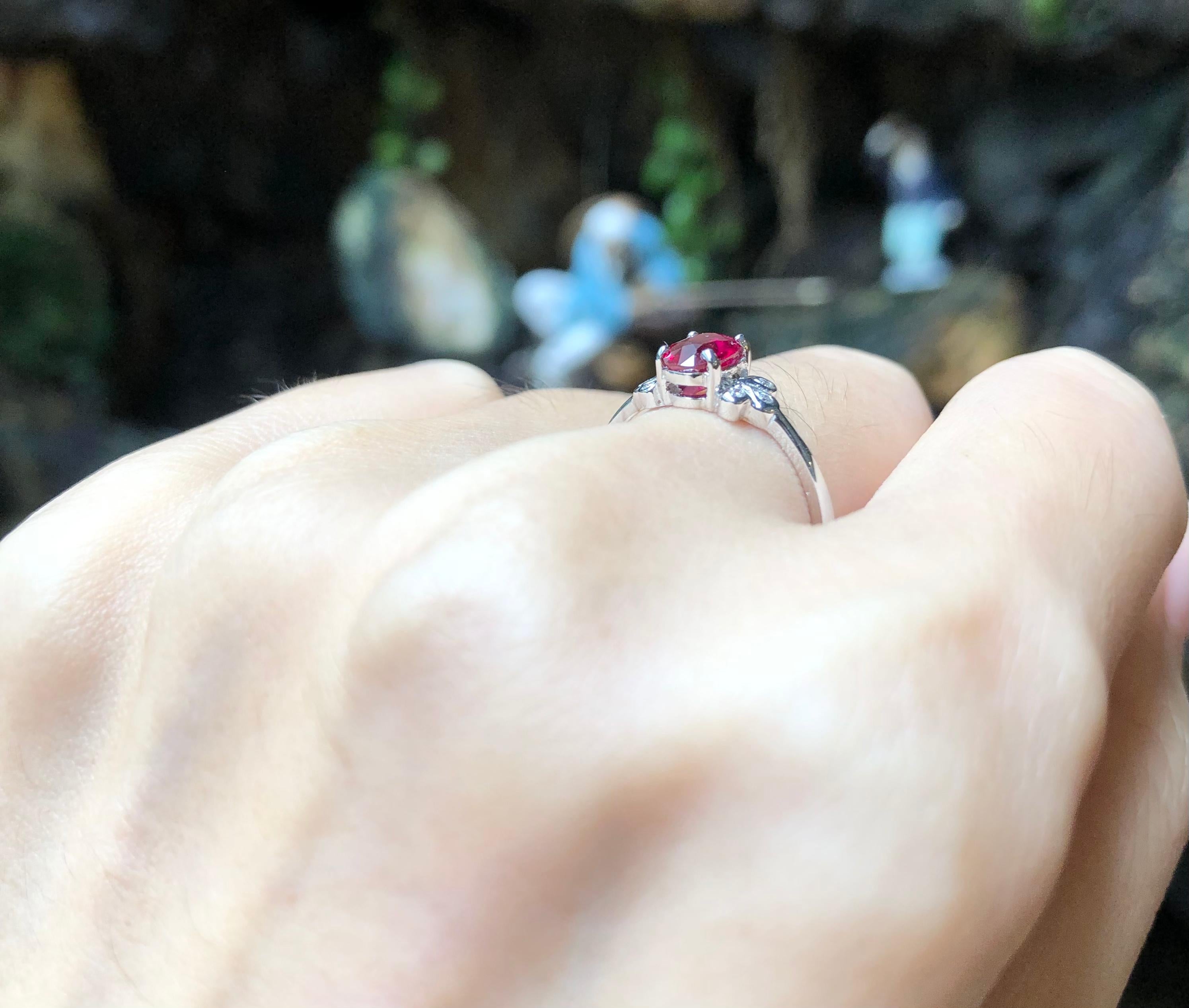 Oval Cut Ruby with Diamond Ring Set in 18 Karat White Gold Settings For Sale