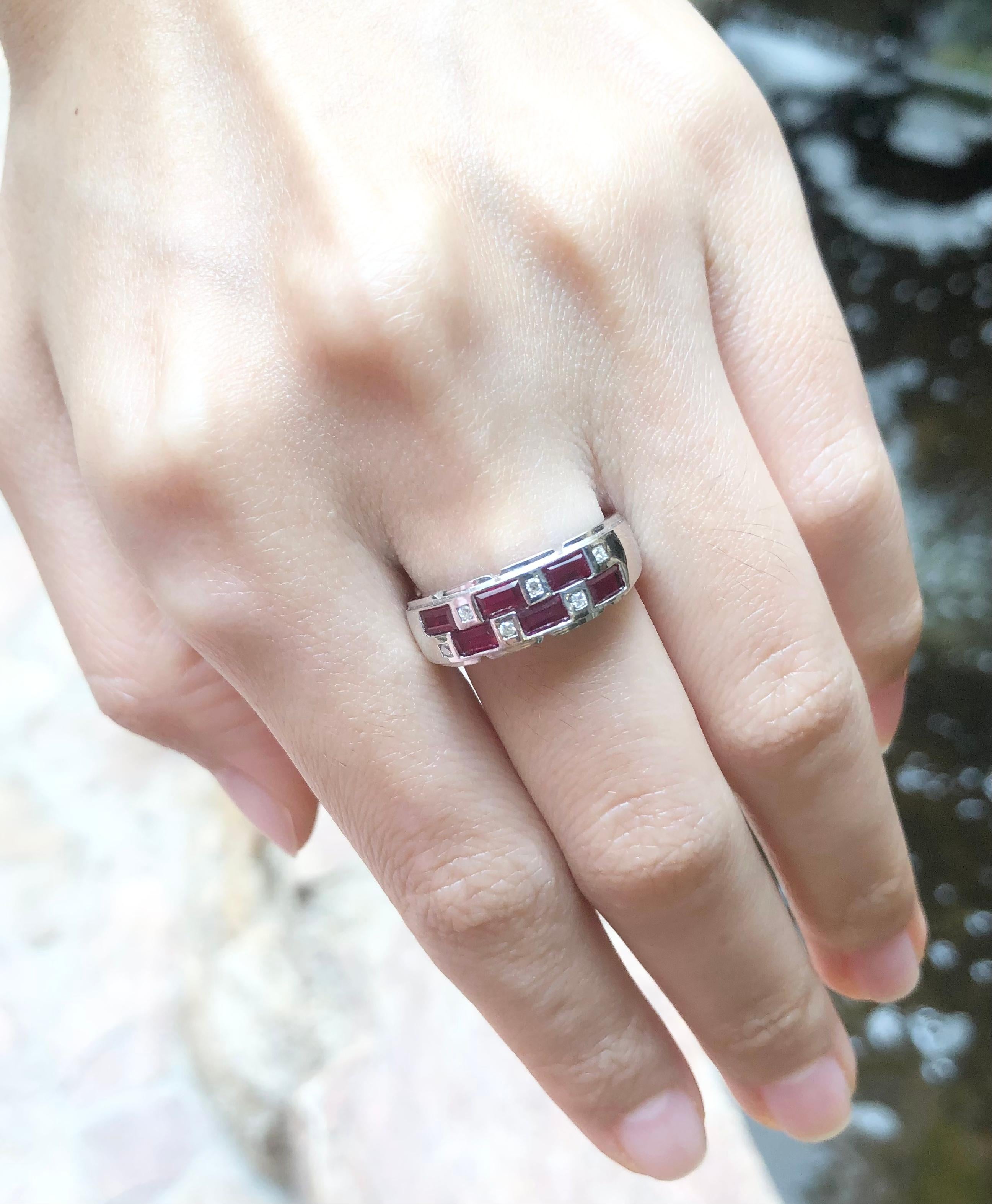 Contemporary Ruby  with Diamond Ring set in 18 Karat White Gold Settings For Sale