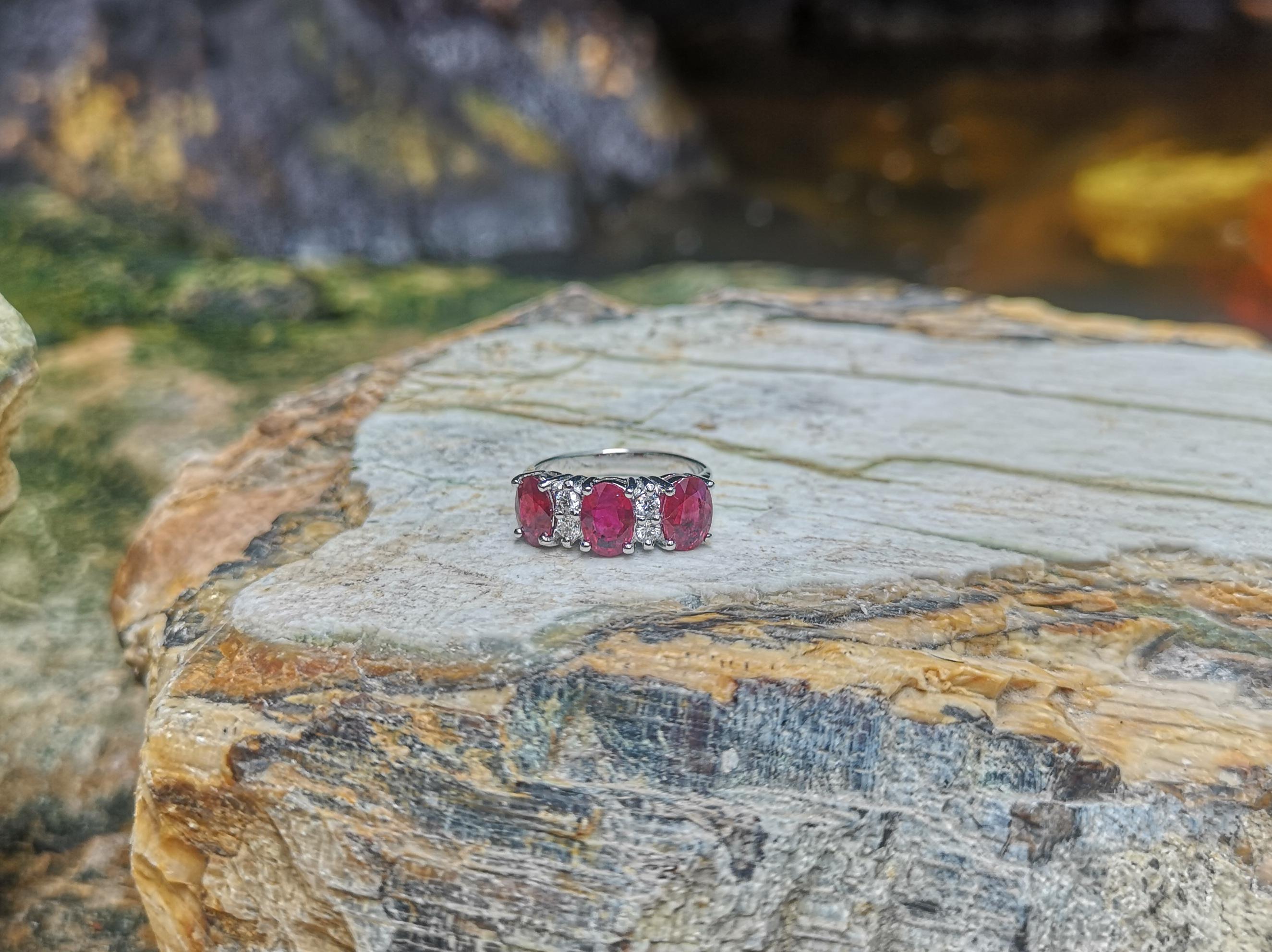 Oval Cut Ruby with Diamond Ring set in 18 Karat White Gold Settings For Sale