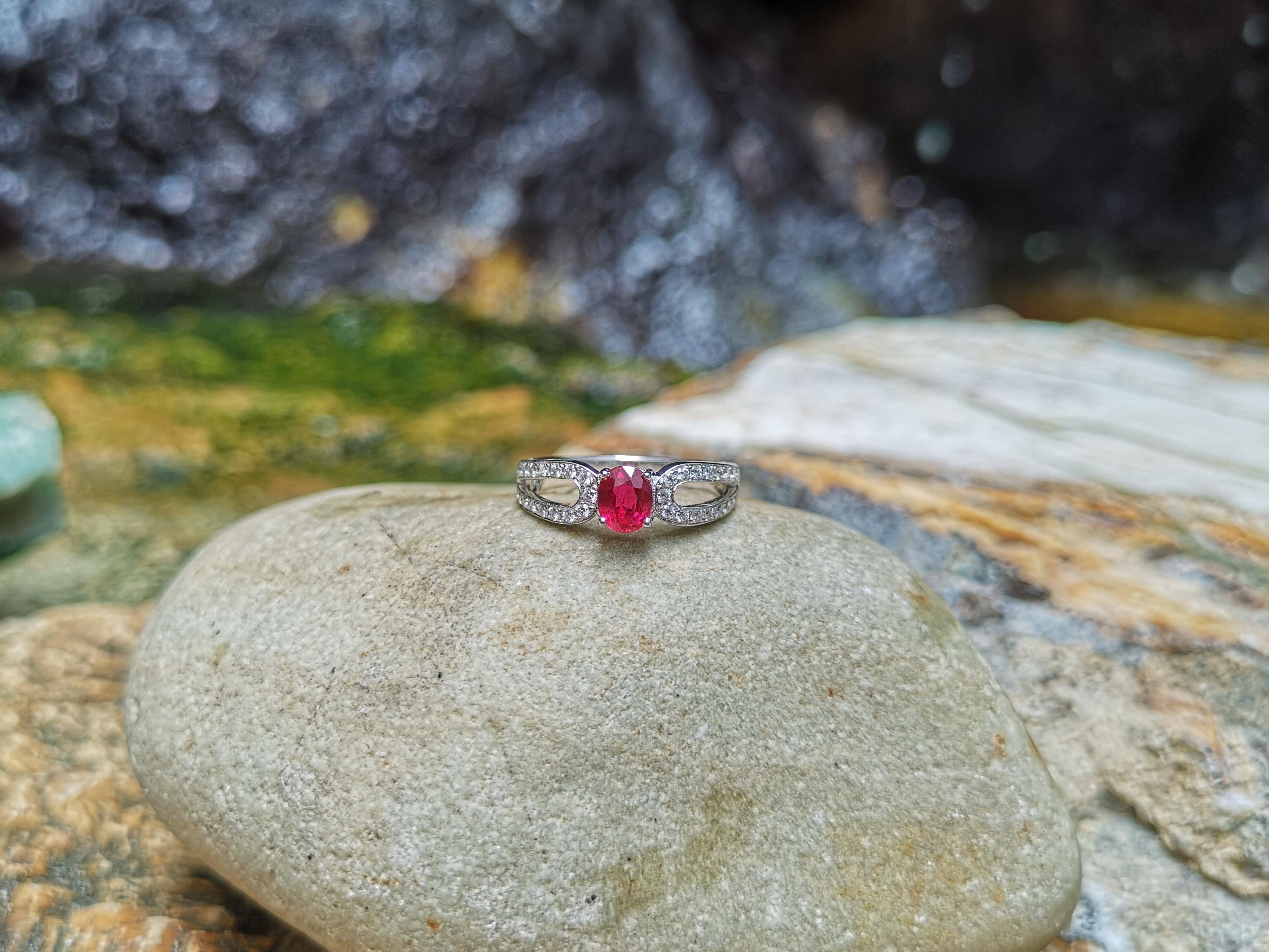 Mixed Cut Ruby with Diamond Ring Set in 18 Karat White Gold Settings For Sale