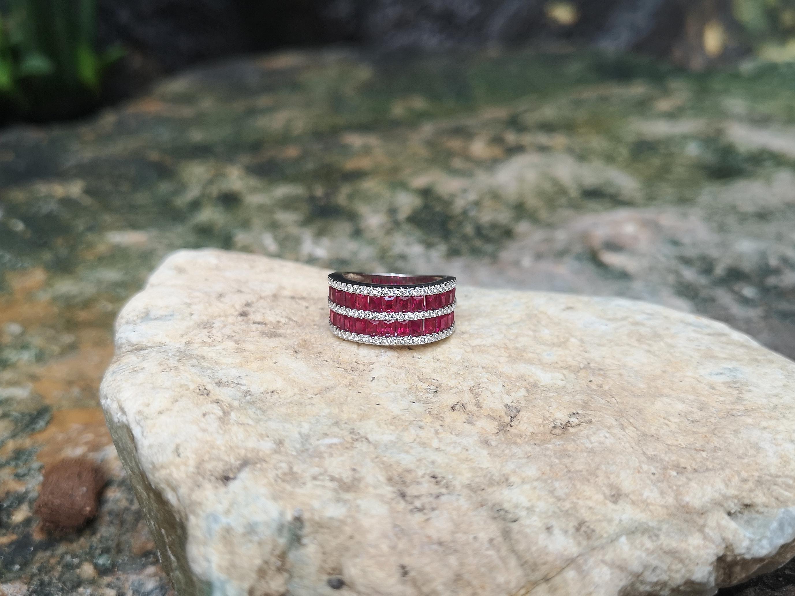 Ruby with Diamond Ring Set in 18 Karat White Gold Settings For Sale 1