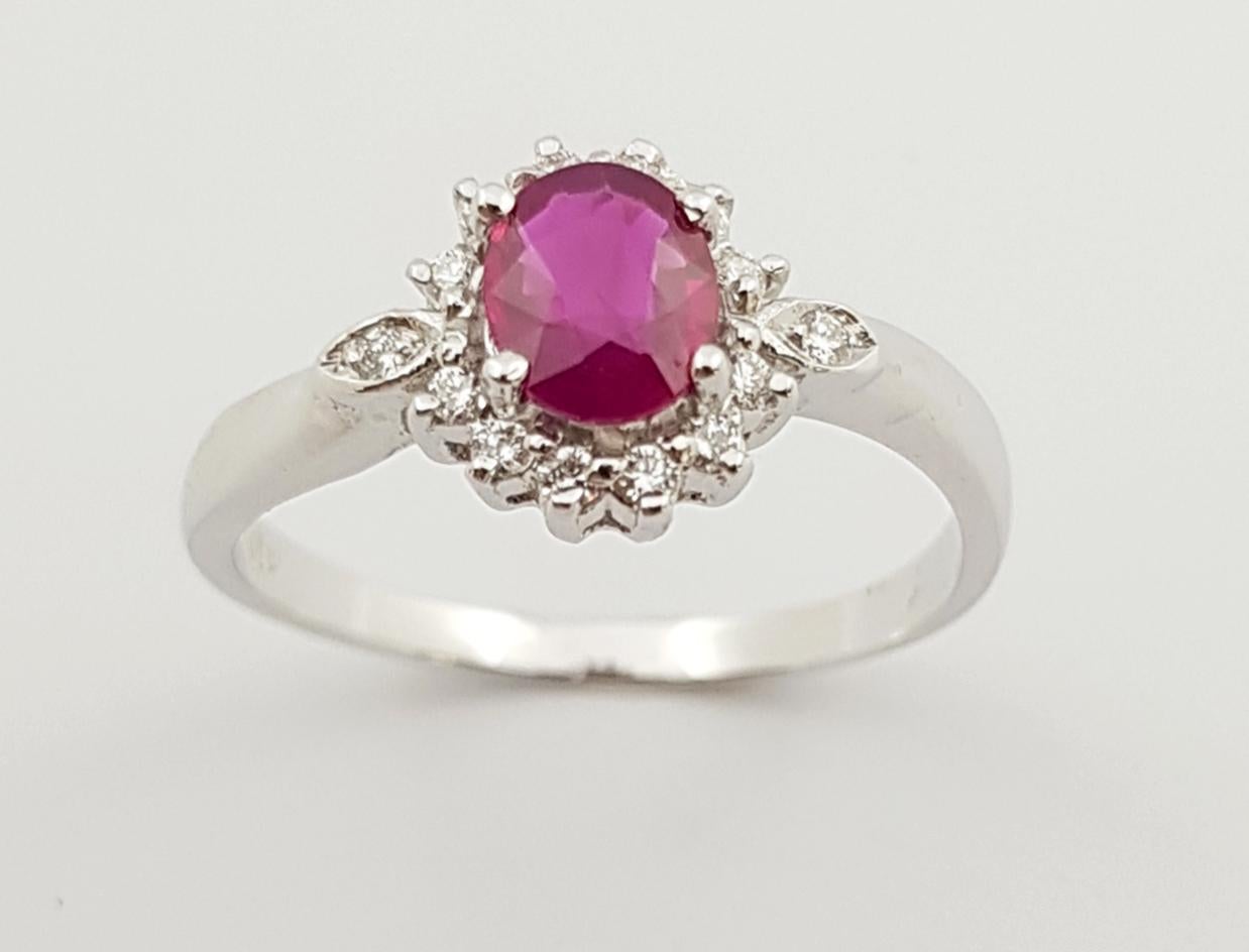Ruby with Diamond Ring Set in 18 Karat White Gold Settings For Sale 2