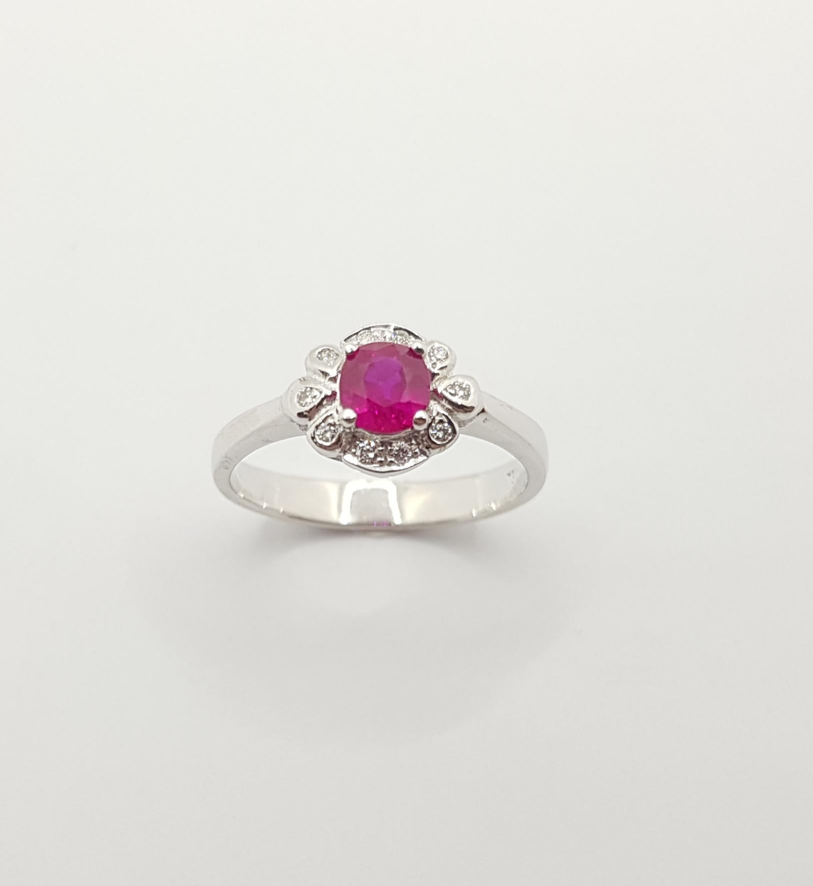 Ruby with Diamond Ring Set in 18 Karat White Gold Settings For Sale 3