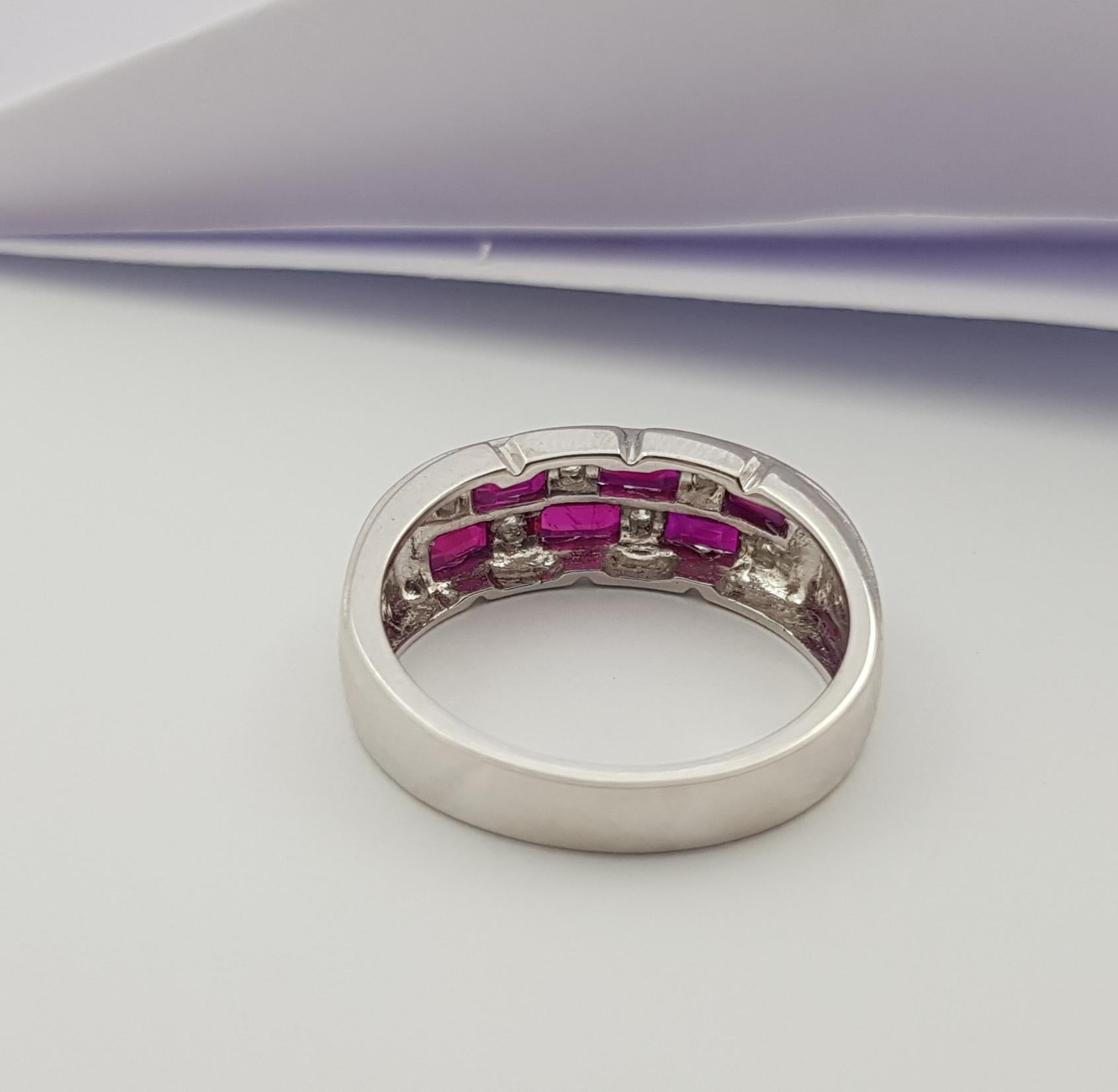 Women's or Men's Ruby  with Diamond Ring set in 18 Karat White Gold Settings For Sale