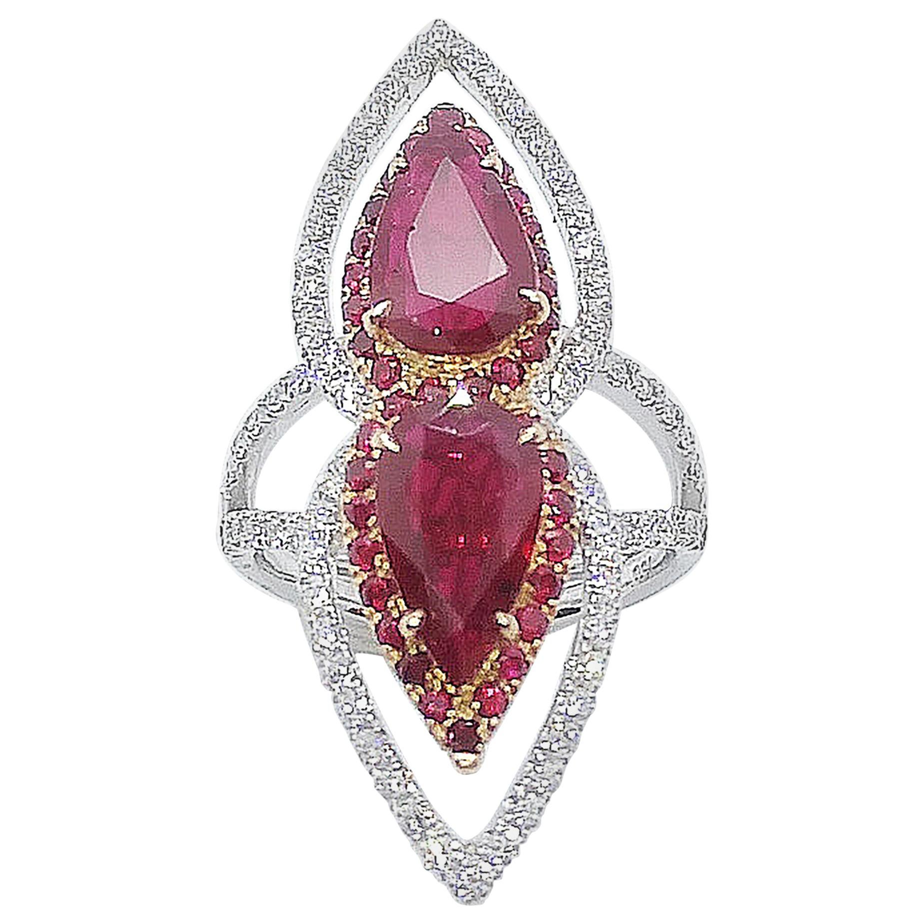 Ruby with Diamond Ring Set in 18 Karat White Gold Settings