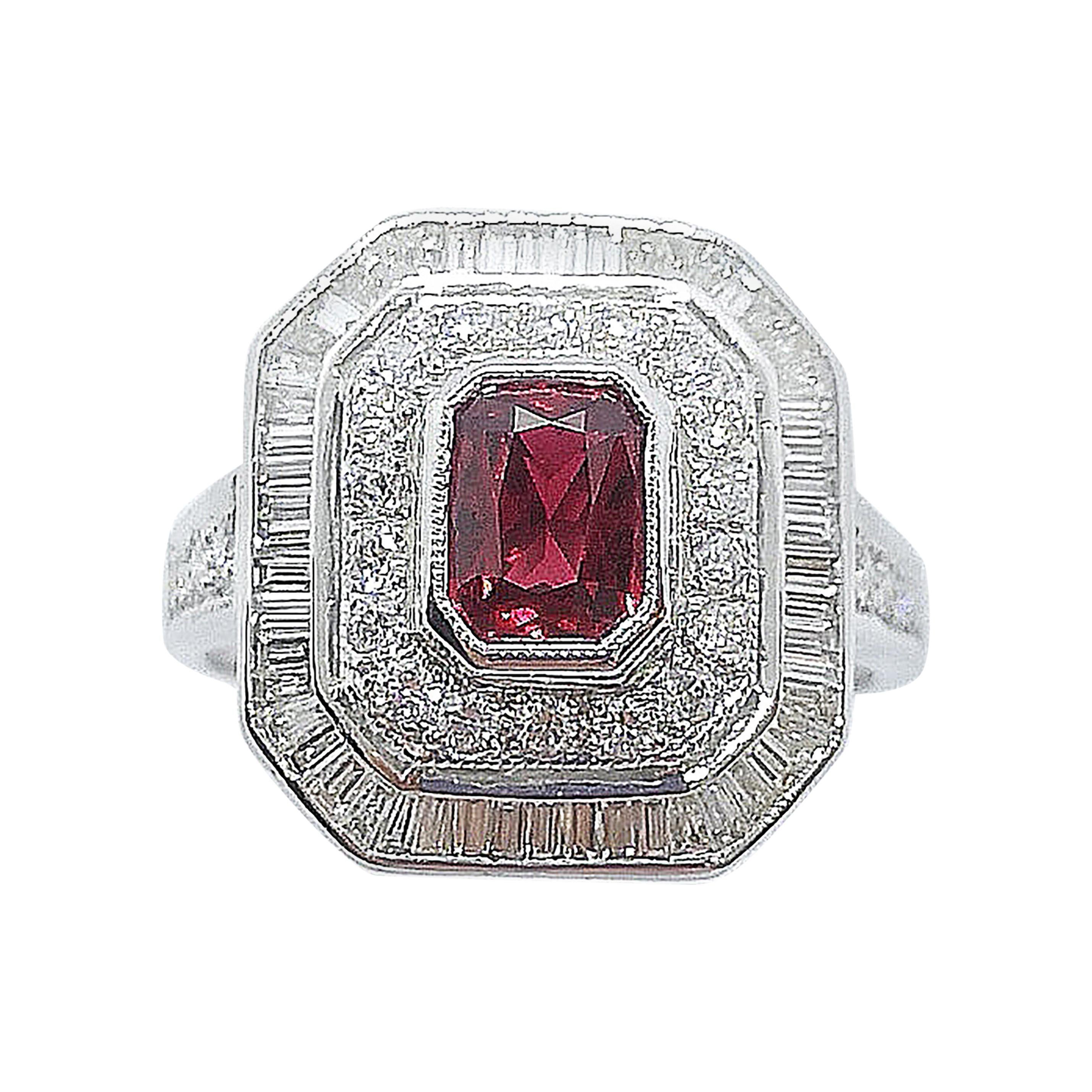 Ruby with Diamond Ring Set in 18 Karat White Gold Settings For Sale